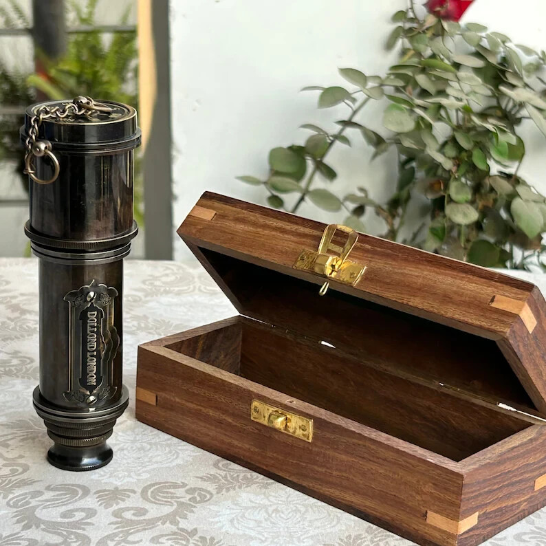 Solid Brass Nautical Marine Antique Pirate Spyglass Telescope 16 ” in Wooden Box