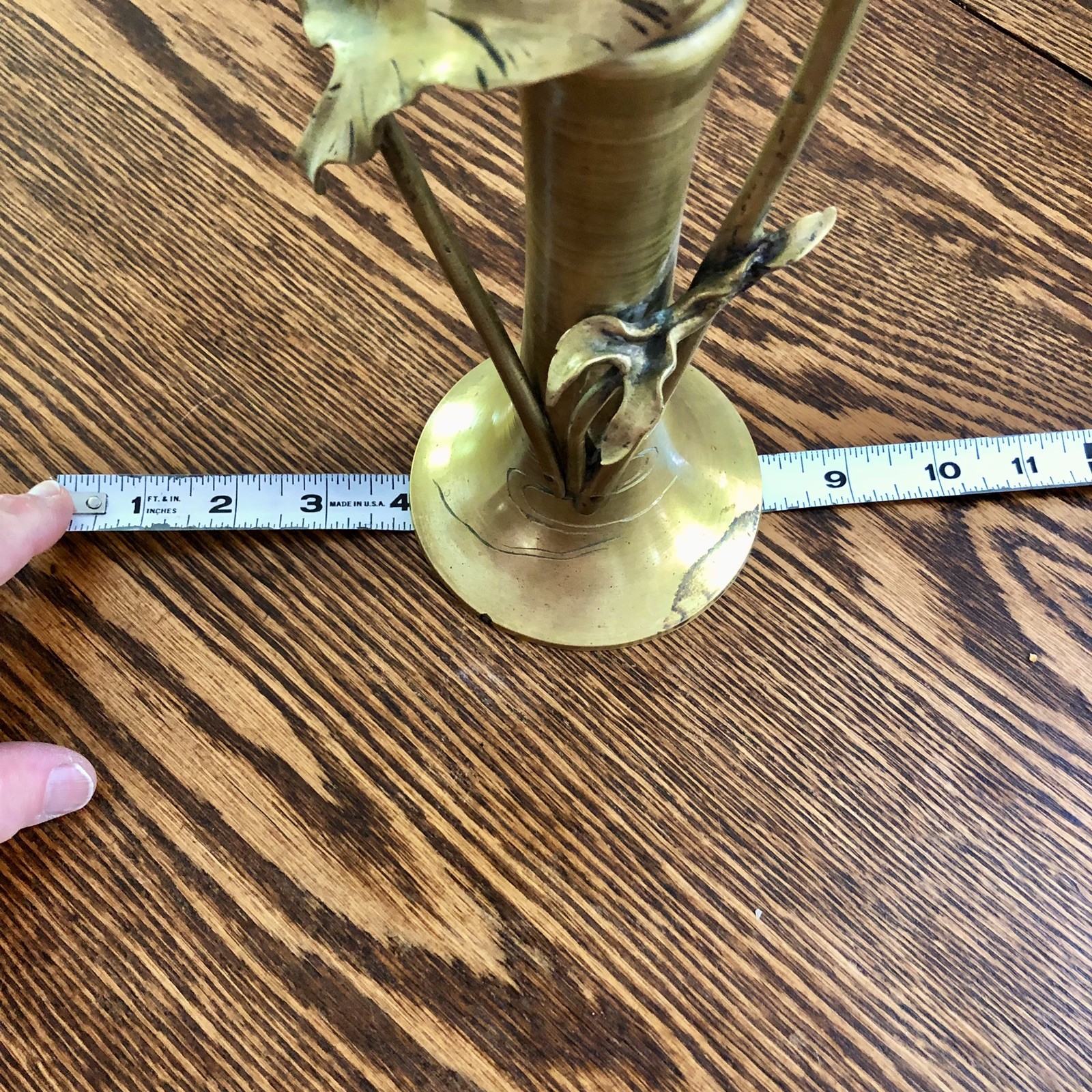 14″ Antique Floral Brass Vase Styled In Japanese Meiji Period/Art Nouveau Period