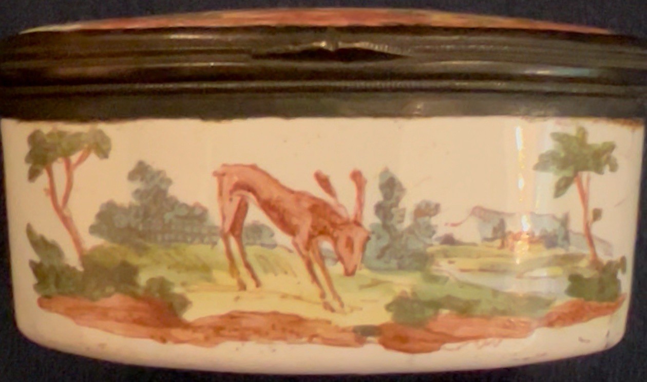 Antique Battersea/Bilston Box Depicting a Hunting Scene c.1770