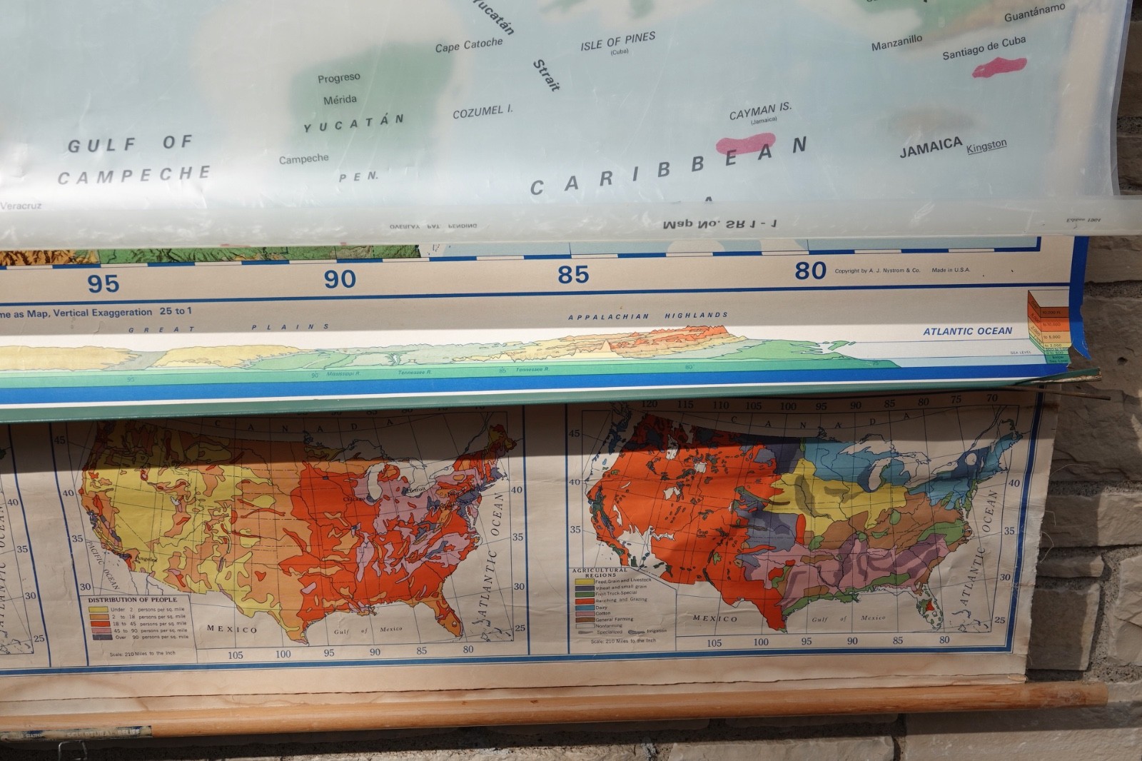 A J NYSTRUM CO. 3 PAGE PULL DOWN CLASSROOM MAP NORTH AMERICA 1970’S