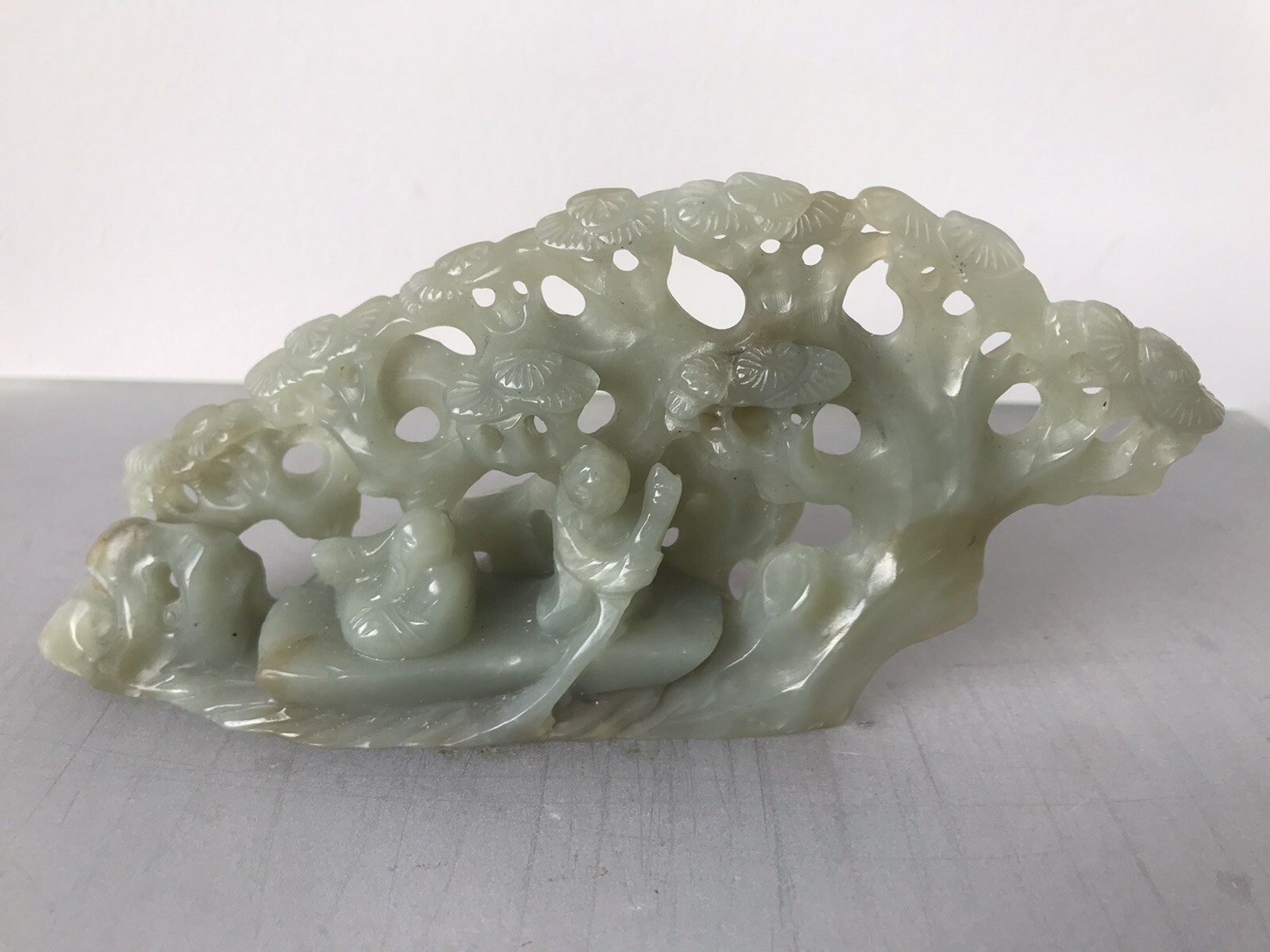 A SUPERB Chinese 1890-1930 Jade/Hardstone Fishing Boat Figurine – 11 cm Long