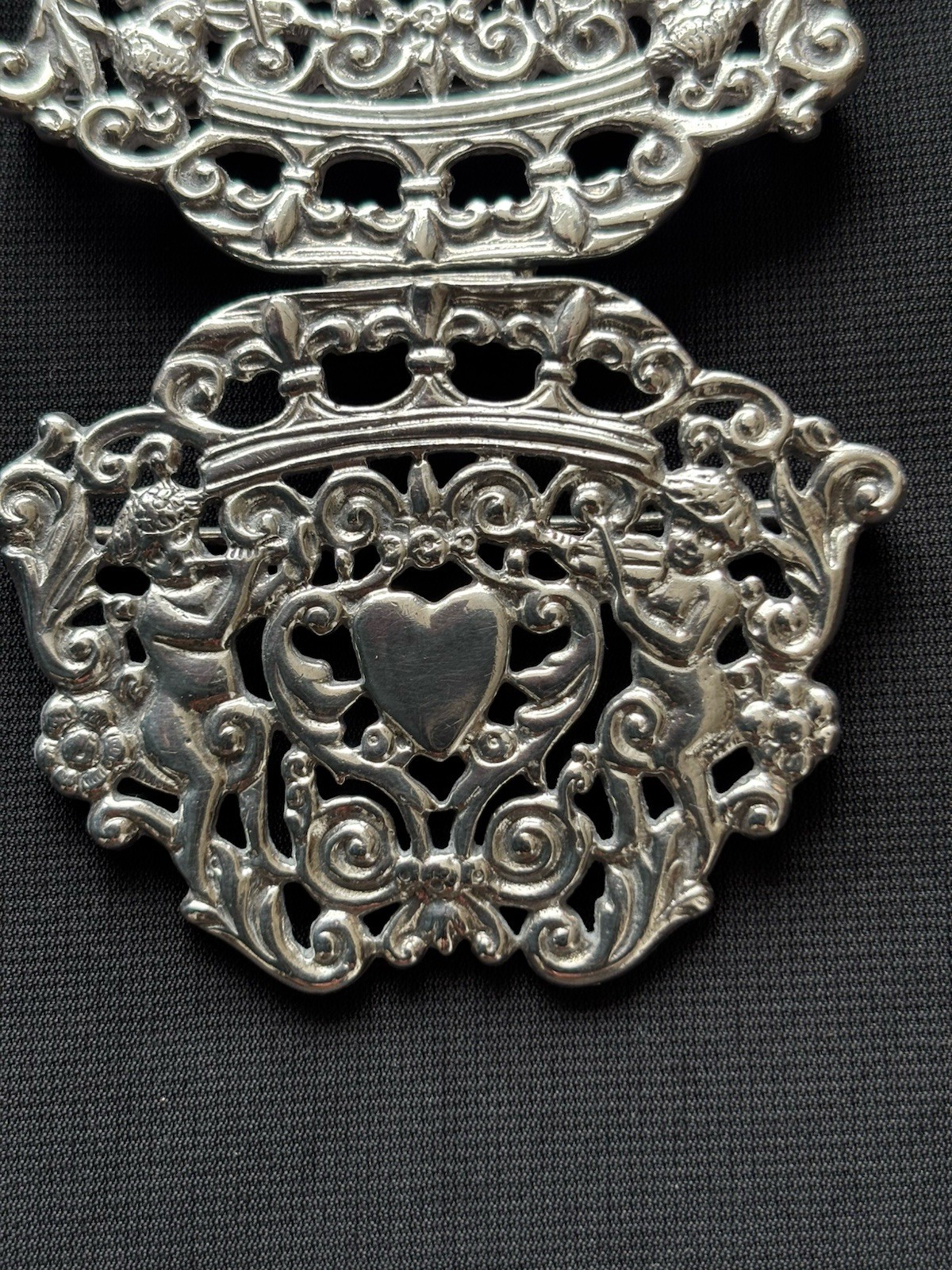solid silver nurses Belt Buckle. Birmingham 1990. P.M.L. Cherubs & Heart Design
