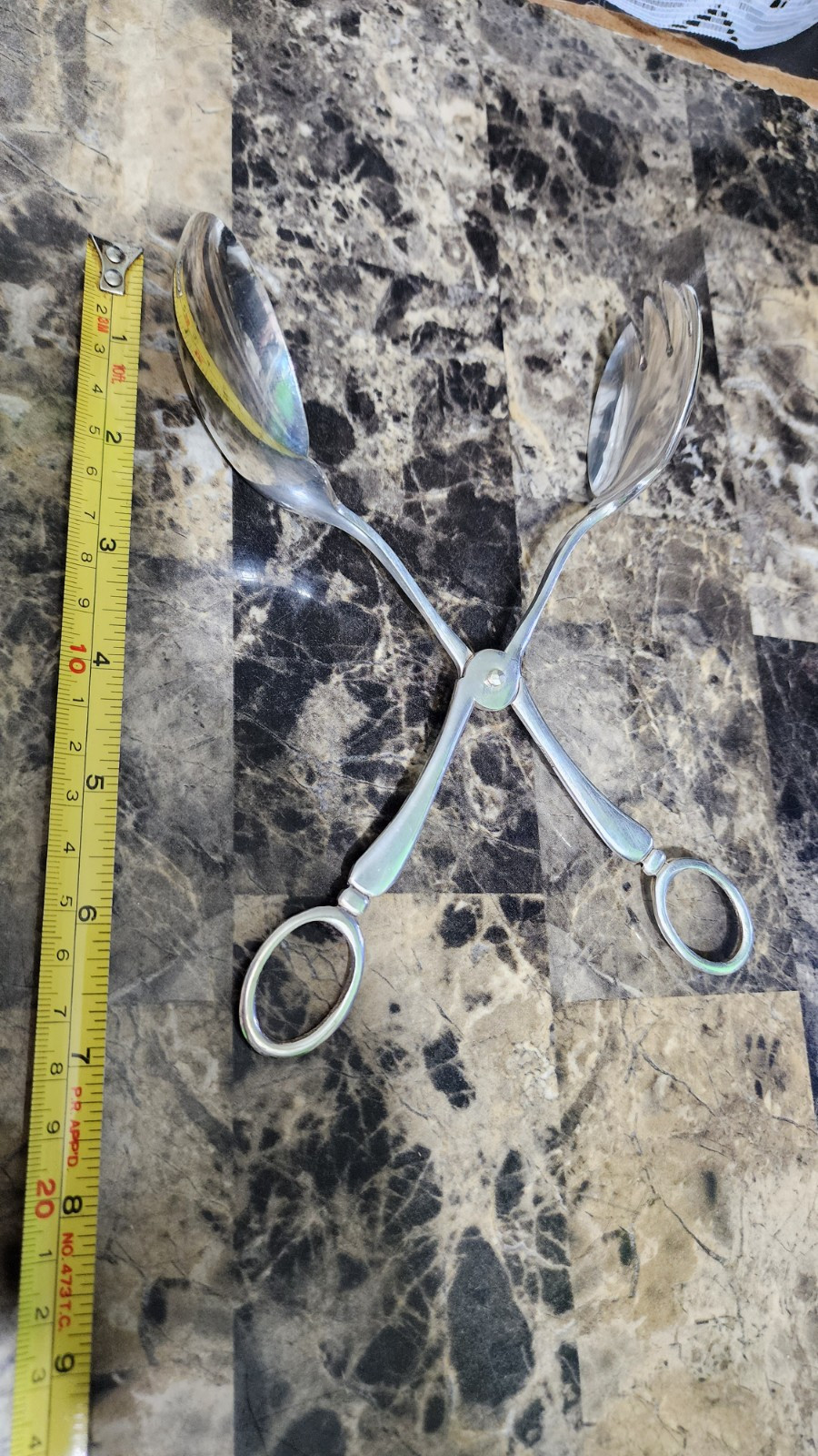 👍NICE SMOOTH SILVERPLATED SPORK & SPOON BOWL SCISSOR SALAD 🥗 🍅TONGS