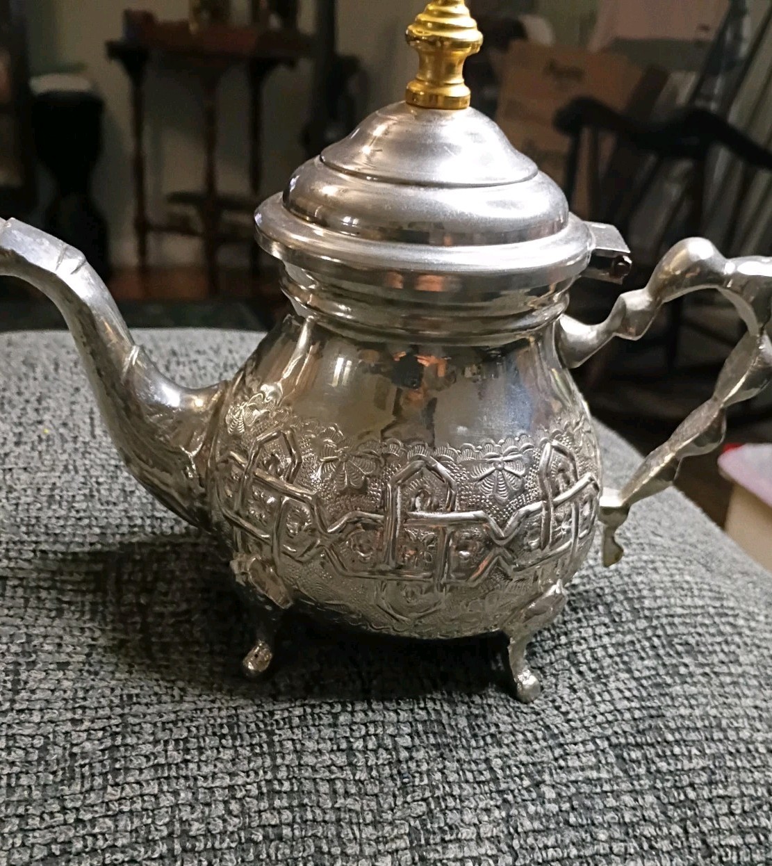 Antique Silver Plated Footed Teapot Pot Ornate Made In India Very Beautiful