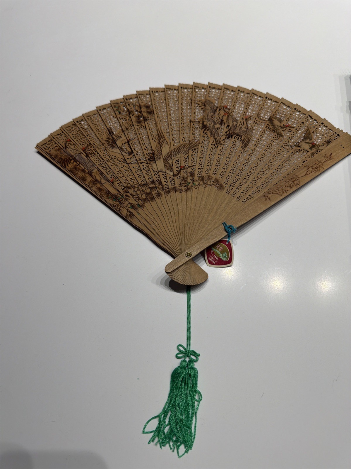 Antique Chinese Sandalwood Folding Fan w Box Hand Carved Era 1930’s