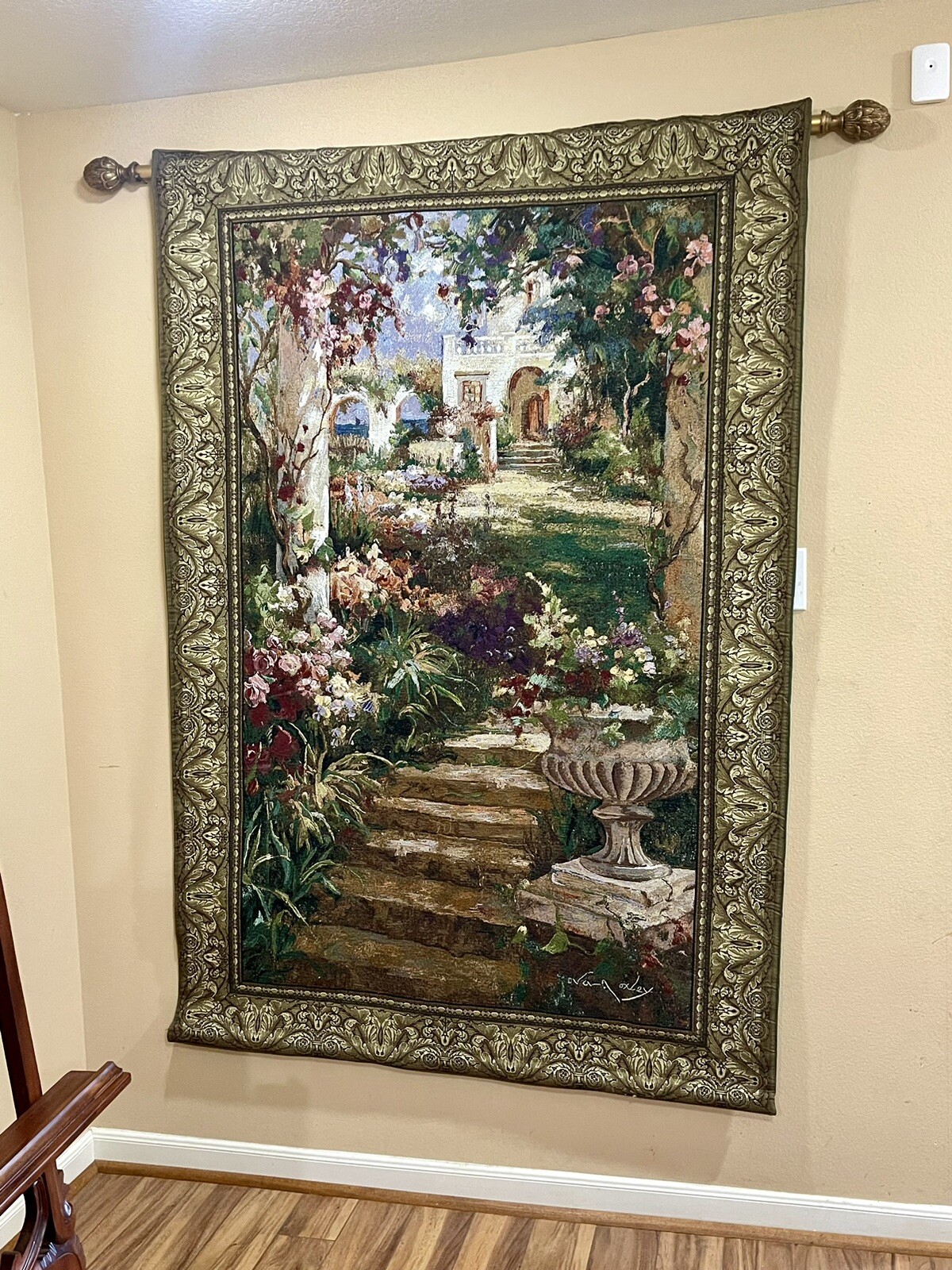 Large Stunning French Tapestry Tapestry With Rod “W” 54 Inches T” 80 Inches