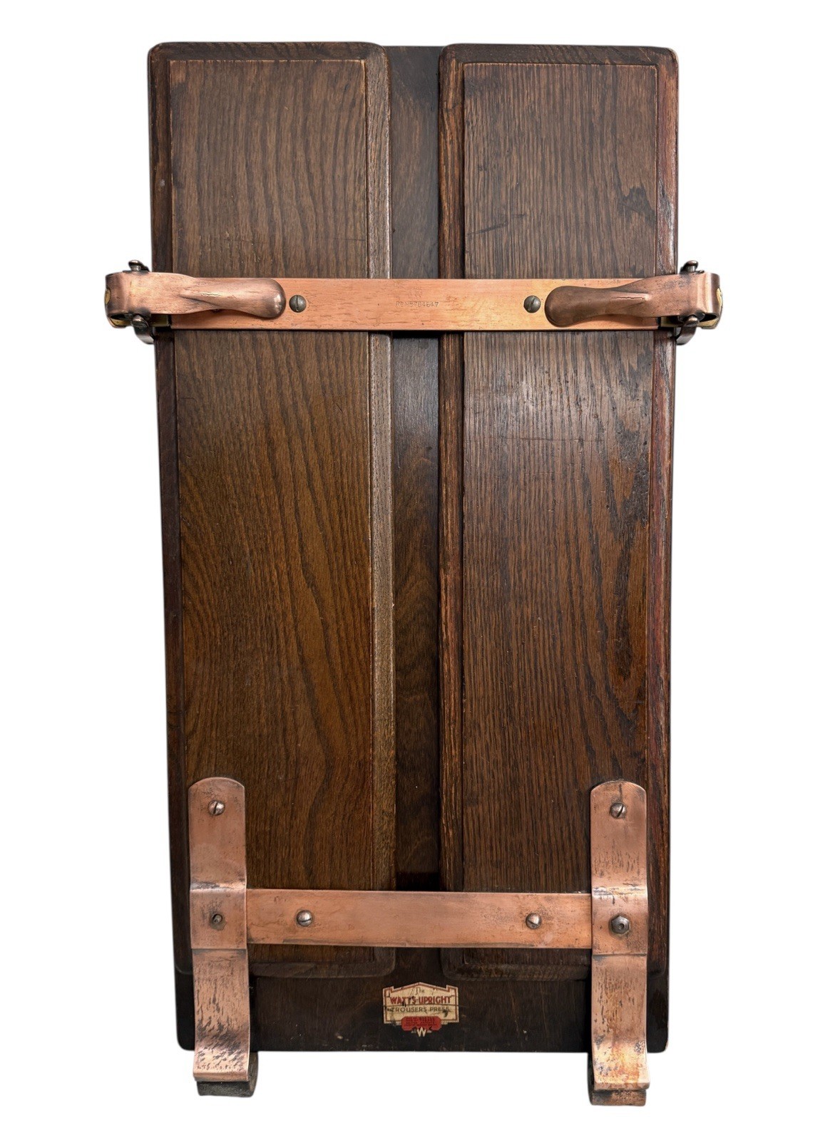 Antique Watts Upright Trouser Press Wood Brass Gentleman’s Valet Stand