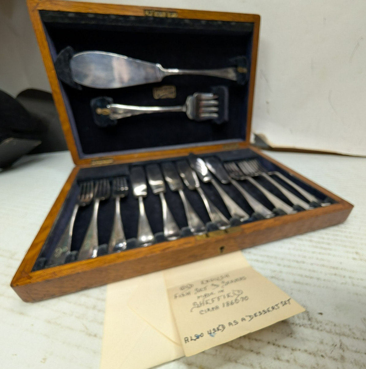 John Cockburn Old English Fish Set & Servers By Sheffield 1860-70 Cased