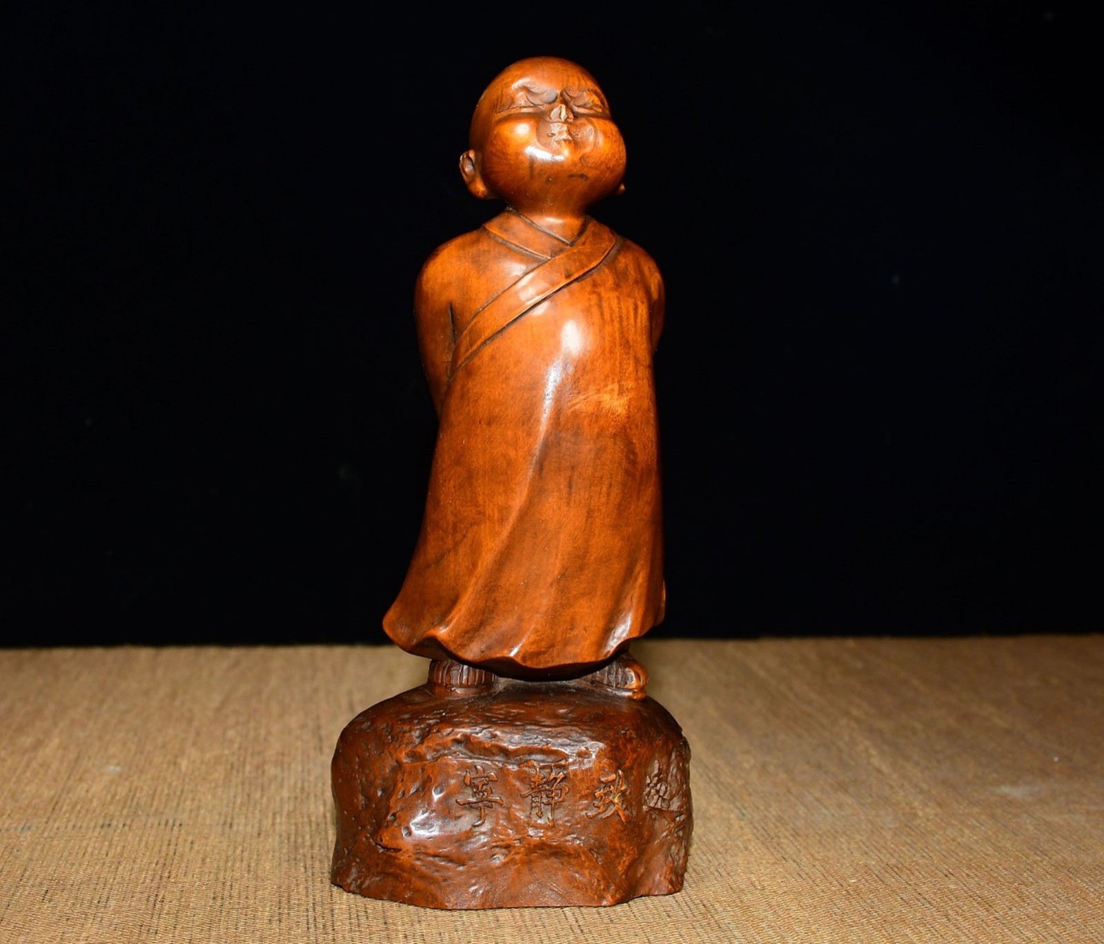 Vintage Wooden Game Handcarved Monk Statue Zen Tranquility Figurine Exquisite