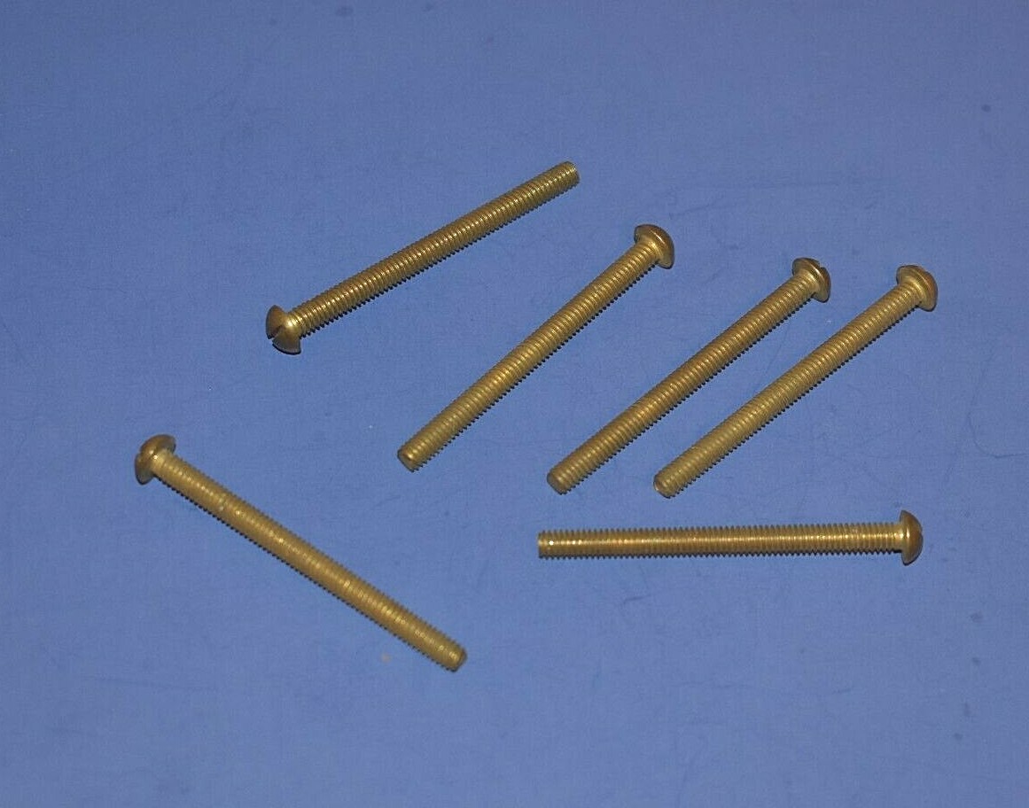 6 Vintage 8-32 x 2″ Slotted Round Head Solid Brass Machine Screws Bolts