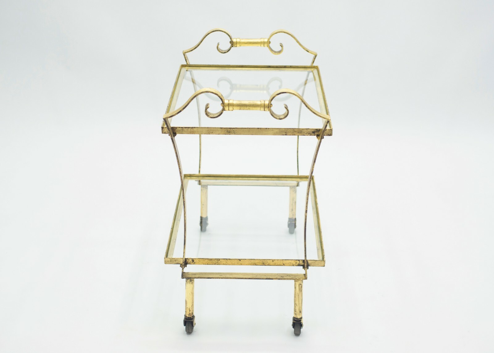 French neoclassical Maison Ramsay gilded iron bar cart 1940s