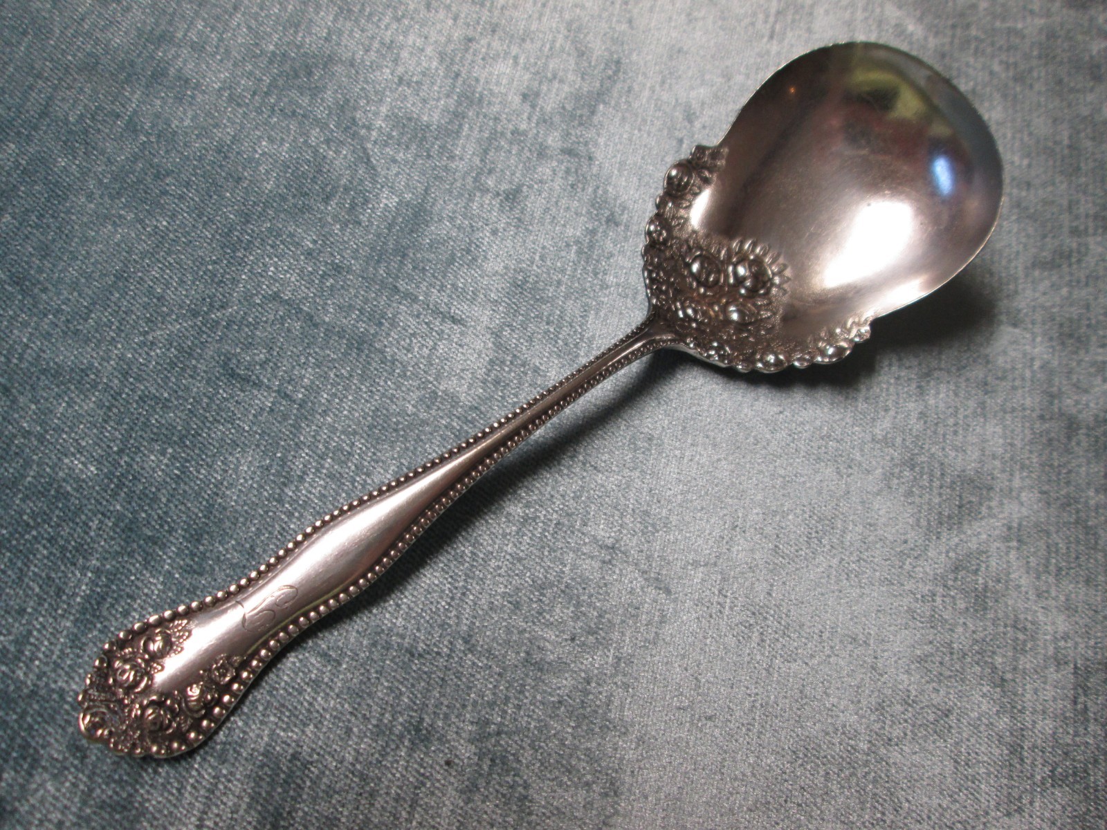 ROSE aka YORK ROSE 1910 Serving Spoon E H H Smith Antique Silverplate T Monogram