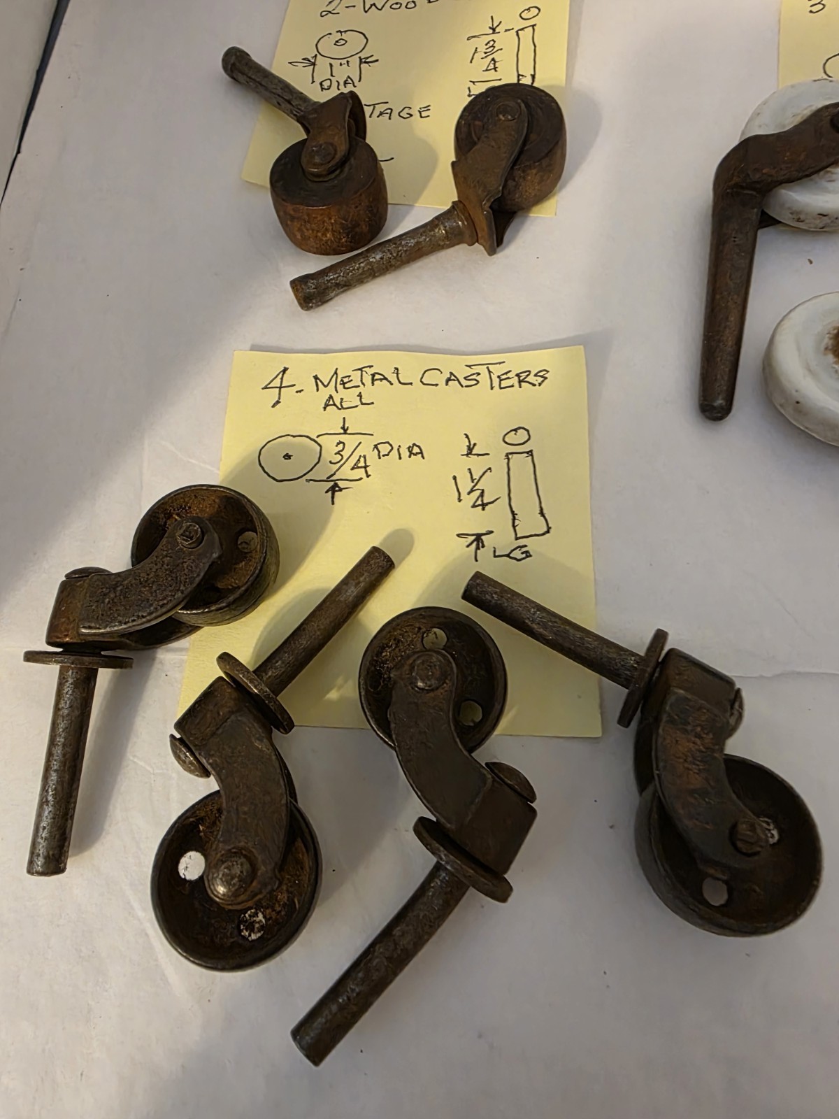 Lot Of 13 Mixed Vintage Furniture Casters Wood Metal Porcelain