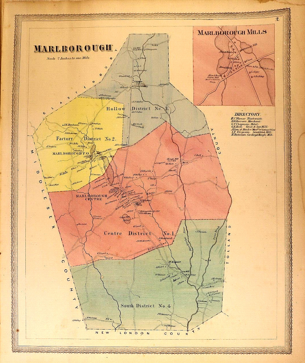 1869 Plat Map ~ MARLBOROUGH Twp, CONNECTICUT ~ (14×18)-#001