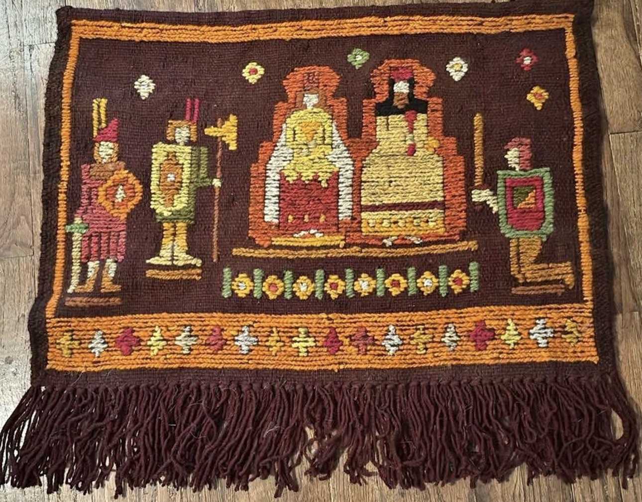 Vintage Hand Made European Polish Sumak Wool Kilim Tapestry 28” X 24”