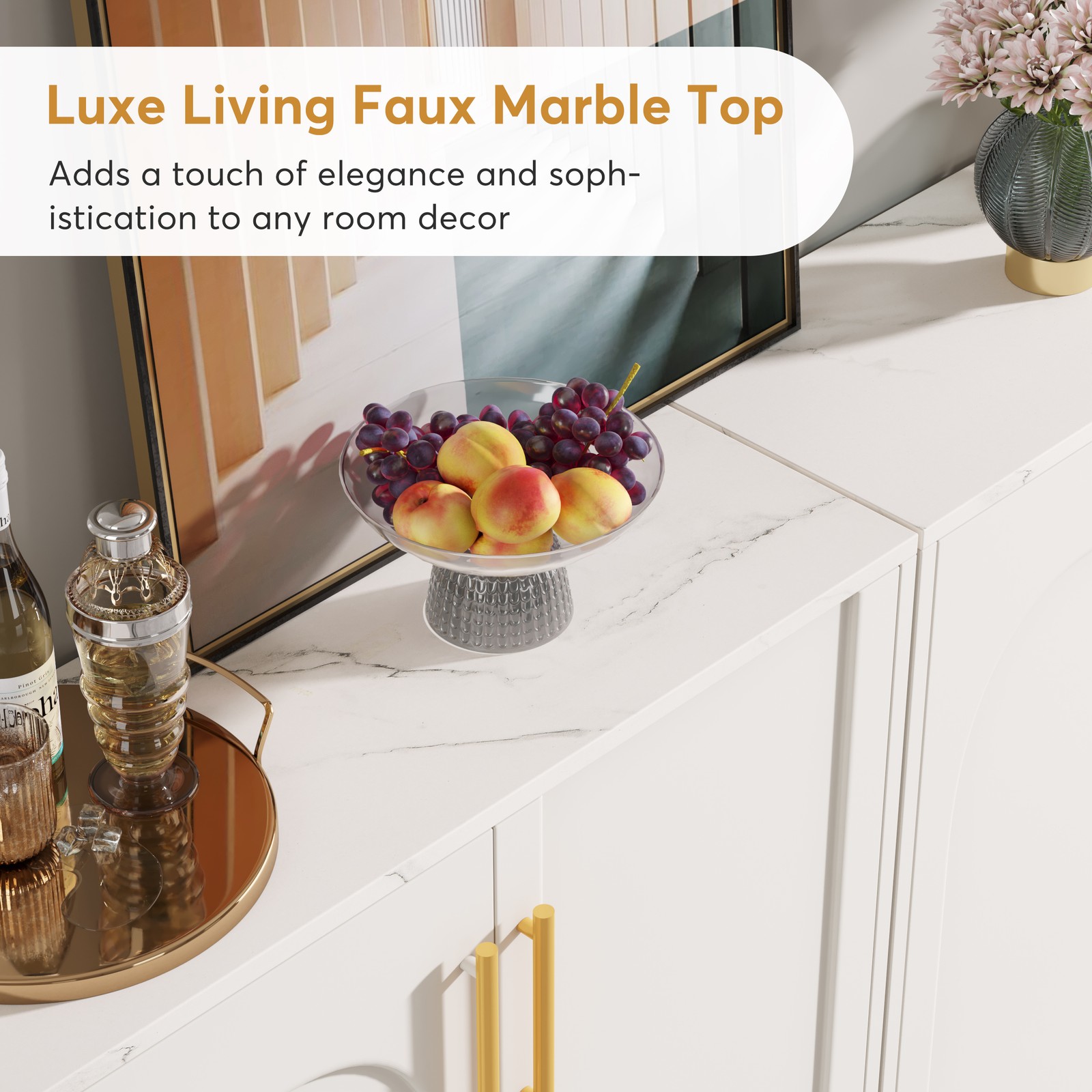 Tribesigns Modern Sideboards, Buffet Cabinet with 4 Doors and Adjustable Shelves