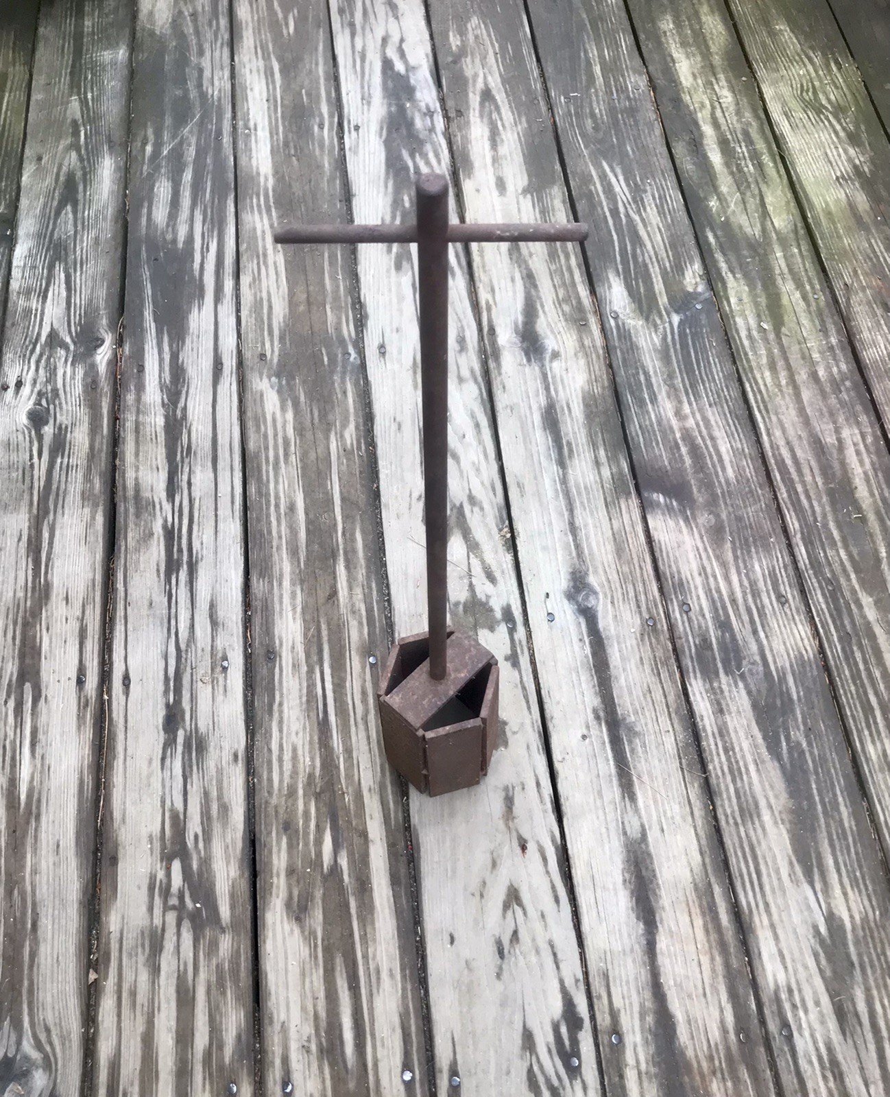 Welded Custom Iron T Handle Tool Antique Farm Barn Tractor Axle Nut Vintage Art