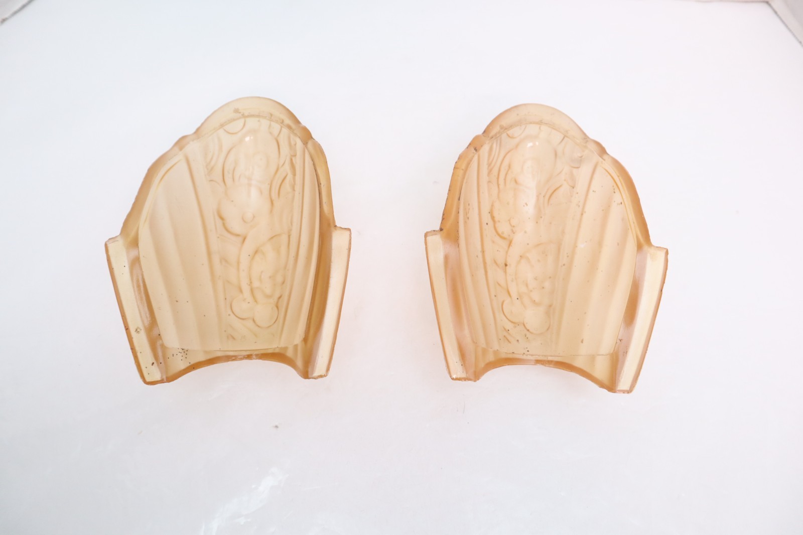 2 Art Deco Slip Shade Amber Peach Glass Lincoln Sconce Chandelier Replacement