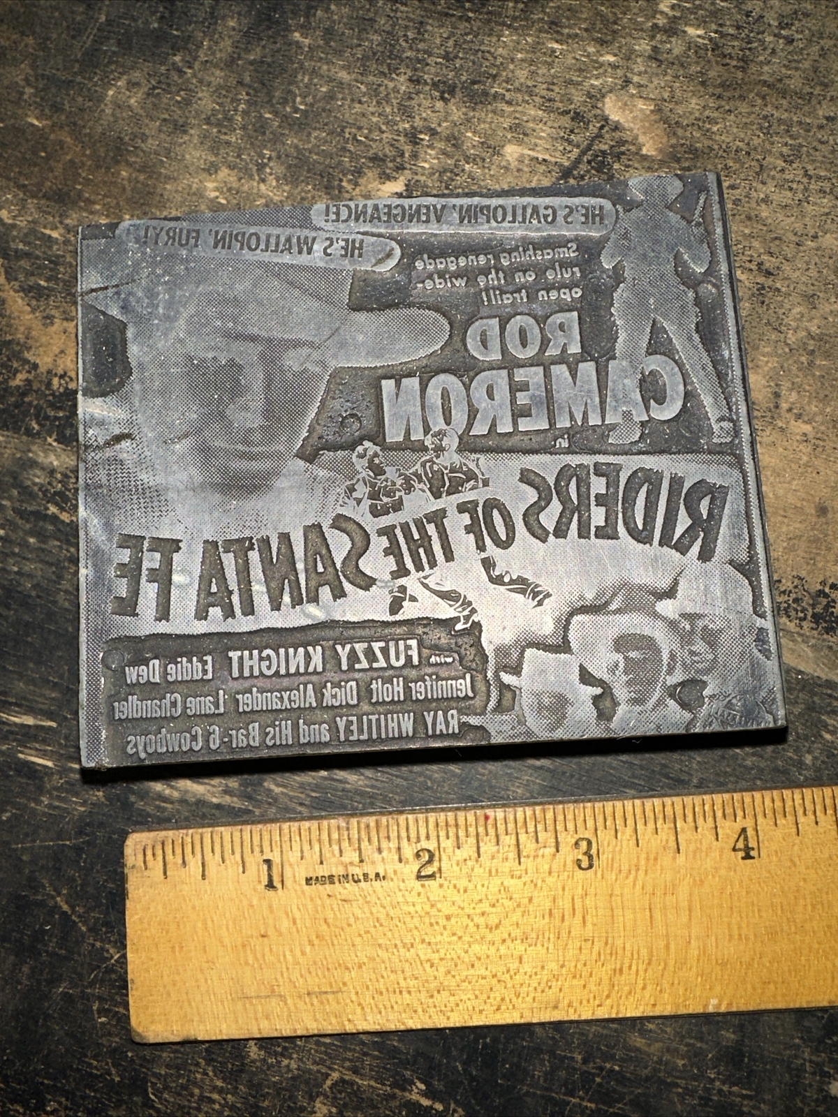 Vintage (Printing Block) “Riders on The Santa Fe” 1944 Movie Rod Cameron Rare!!