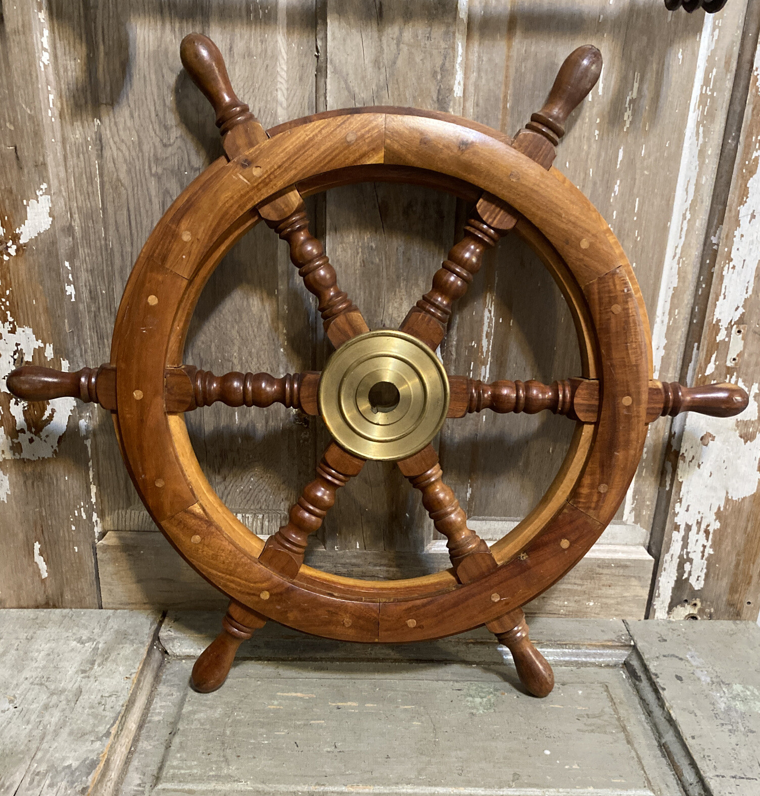 24″ Brass Nautical Finishing Wooden Steering Wheel Pirate Vintage Wall Decore