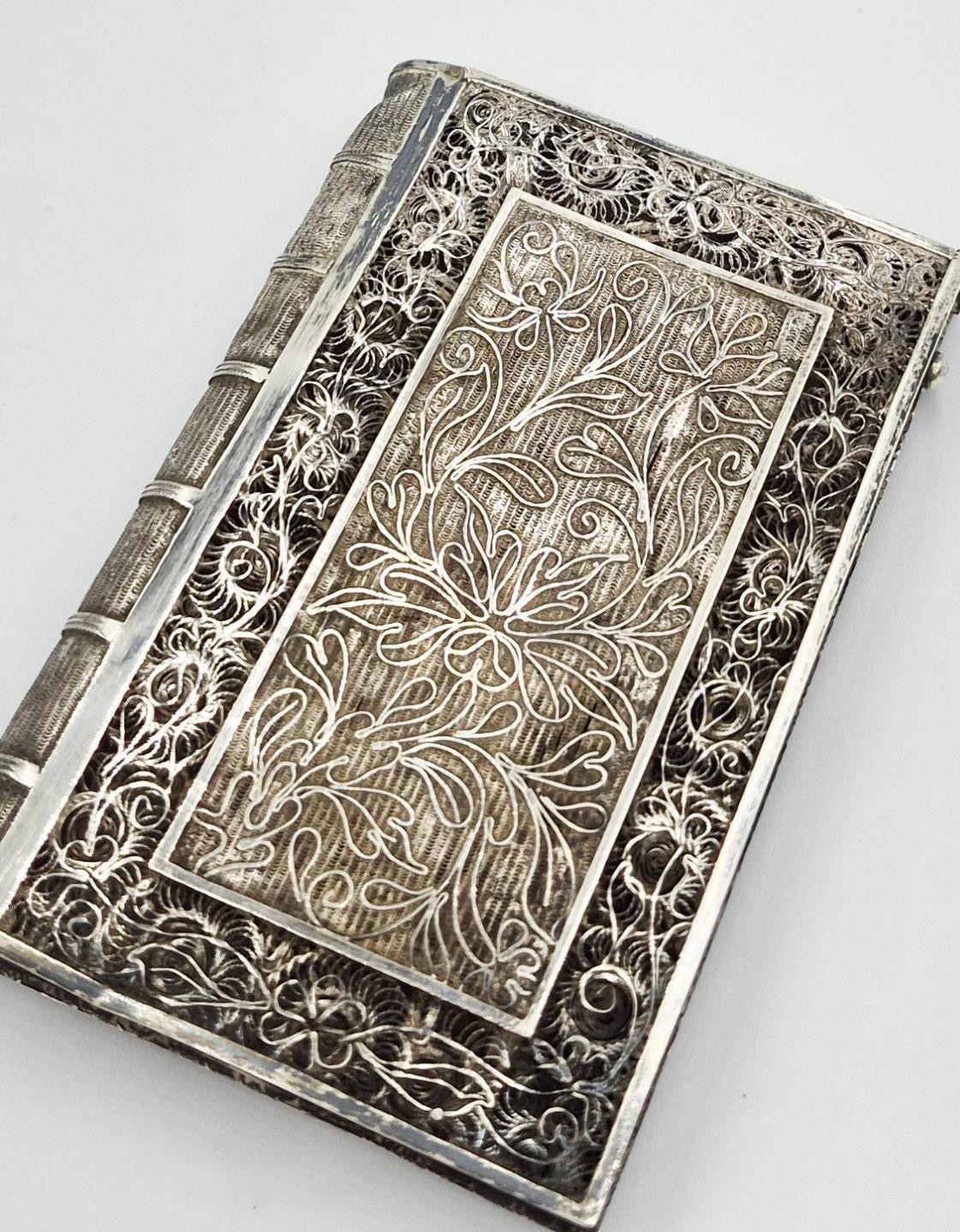 FINE CHINESE EXPORT SOLID SILVER FILIGREE BOOK-SHAPE CARD CASE c1890