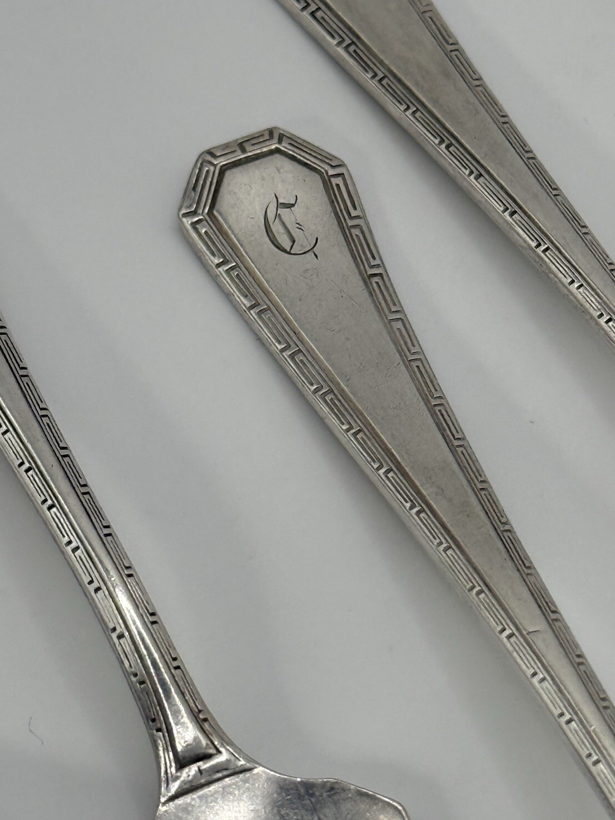 Antique Set 8 R. Wallace Pattern Inverness Silverplate Ice Cream Forks Monogram