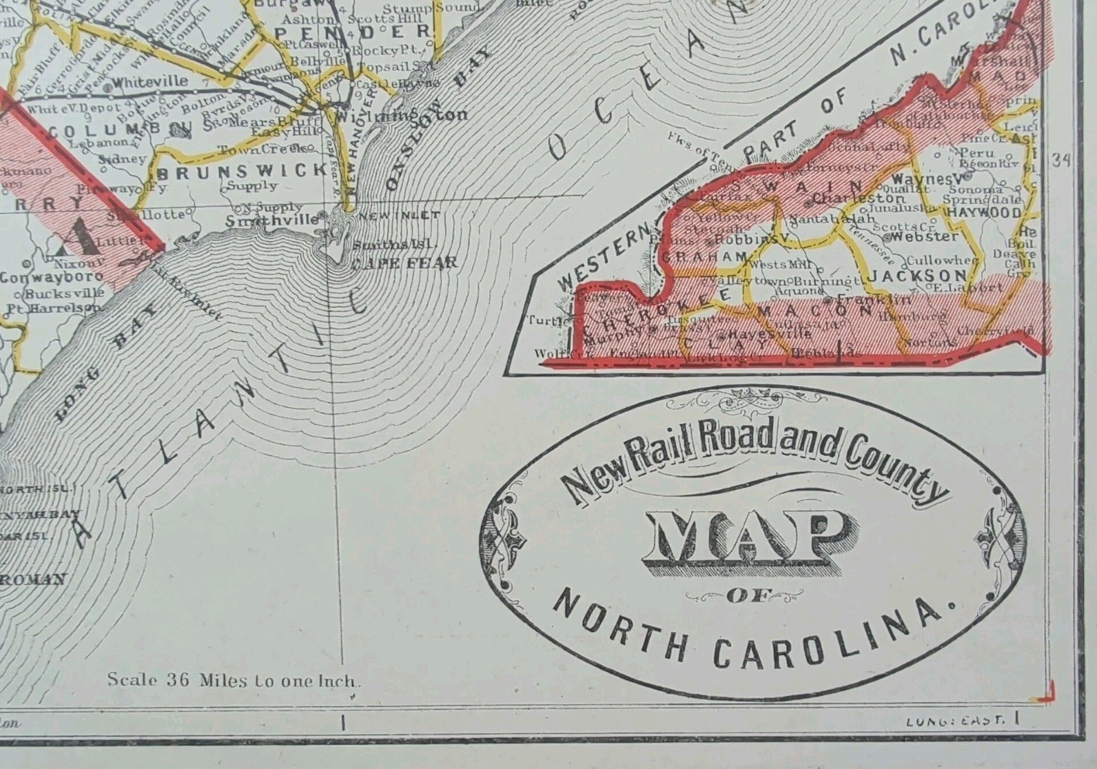 Vintage 1883 NORTH CAROLINA Map 13″x11″ Old Antique Original CHARLOTTE GASTONIA