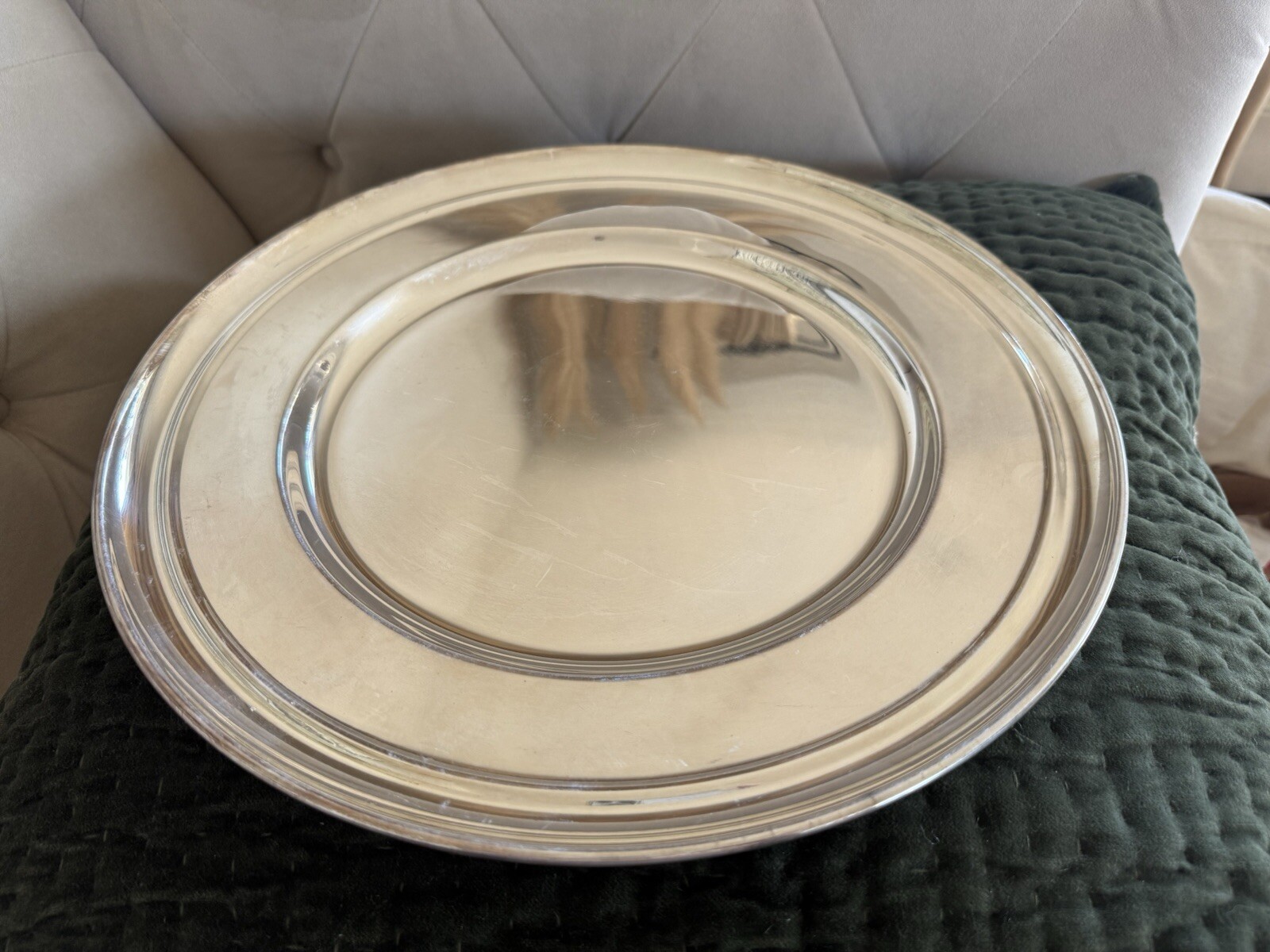 13 1/2” Silver Color Round Charger Tray Potterybarn Preowned