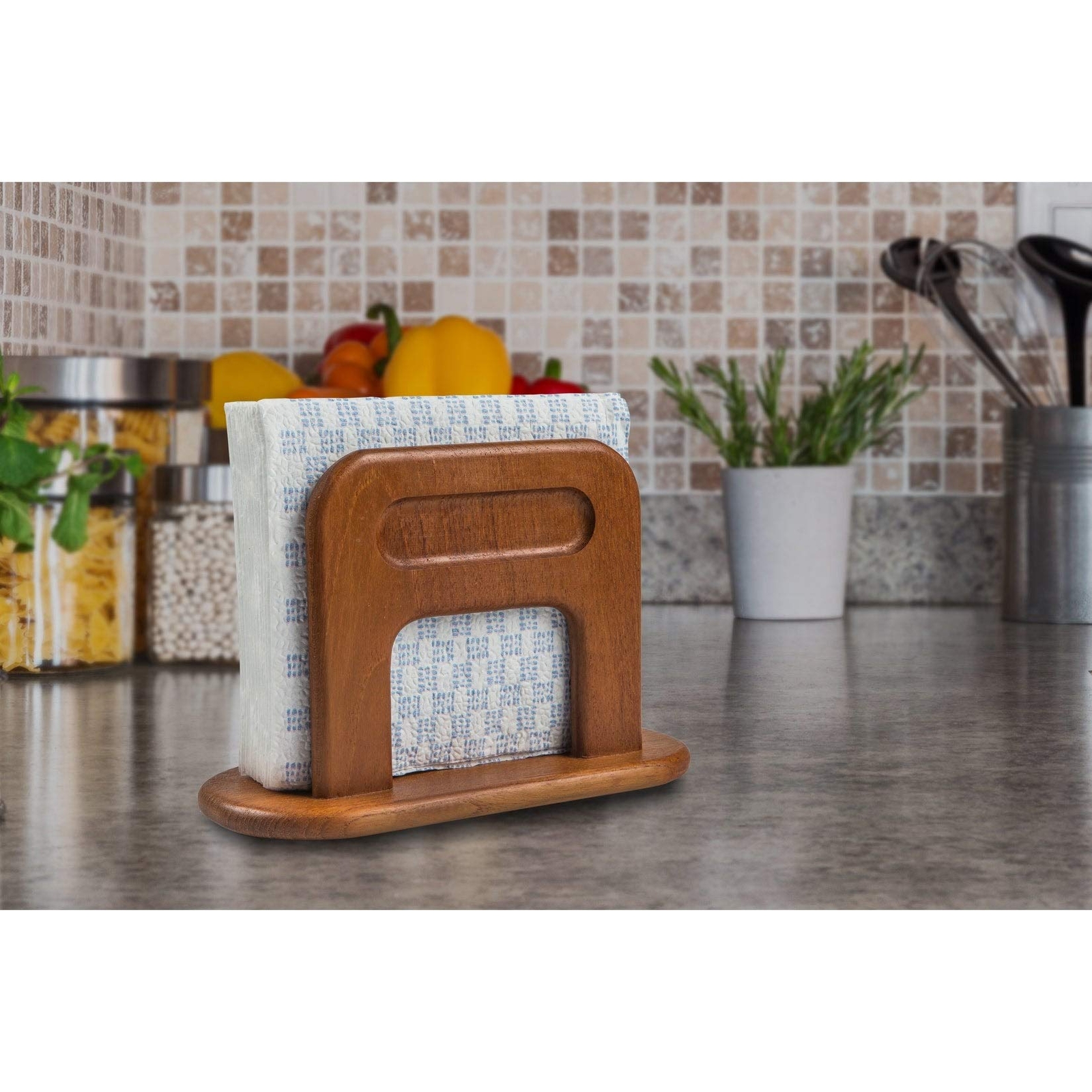 Traditional Teak Napkin Holder 8-1/4″ W X 5-1/2″ H 3-7/8″ D Brown Wood