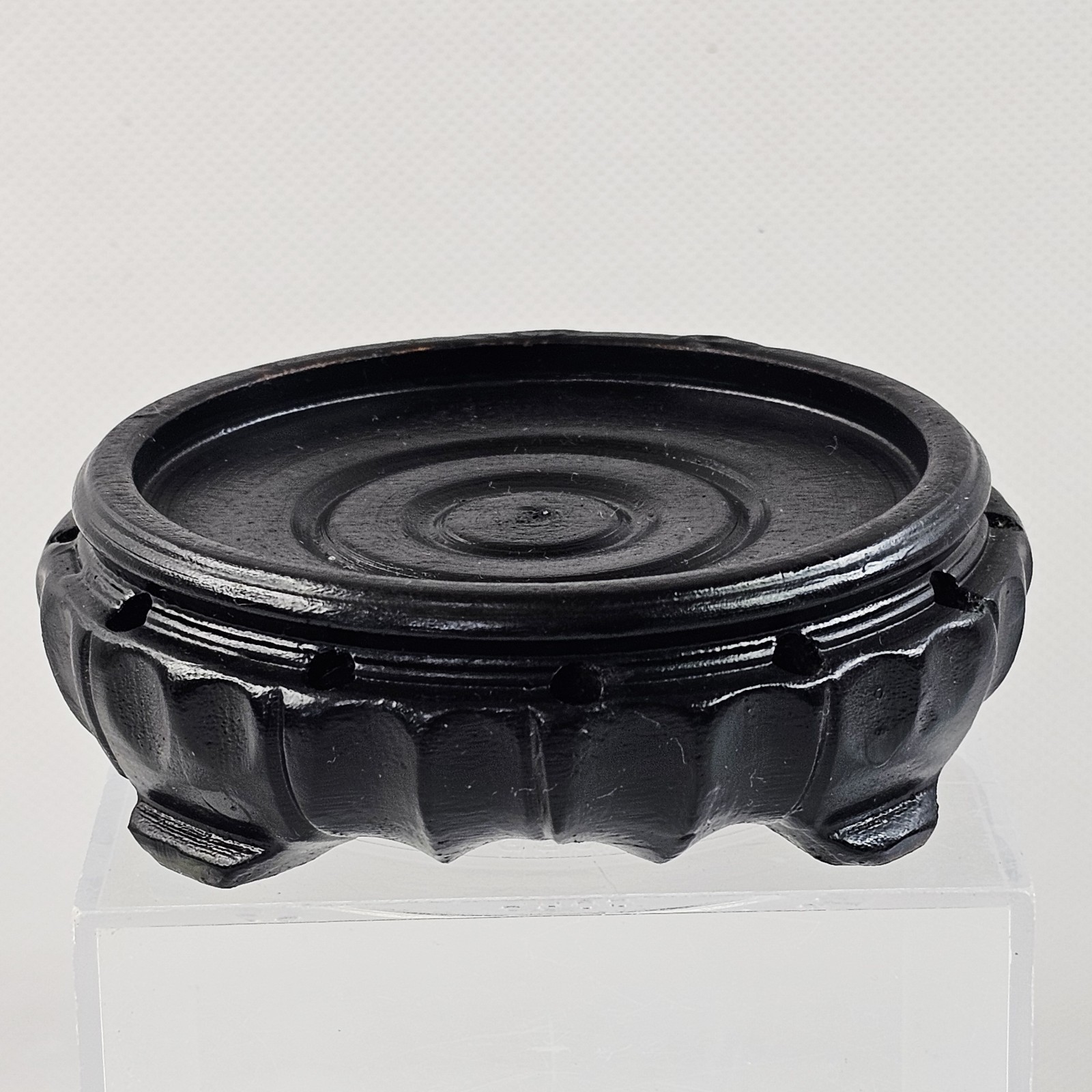 3″ Round Asian Oriental Black Wood Plant Jar Vase Stand Display Base
