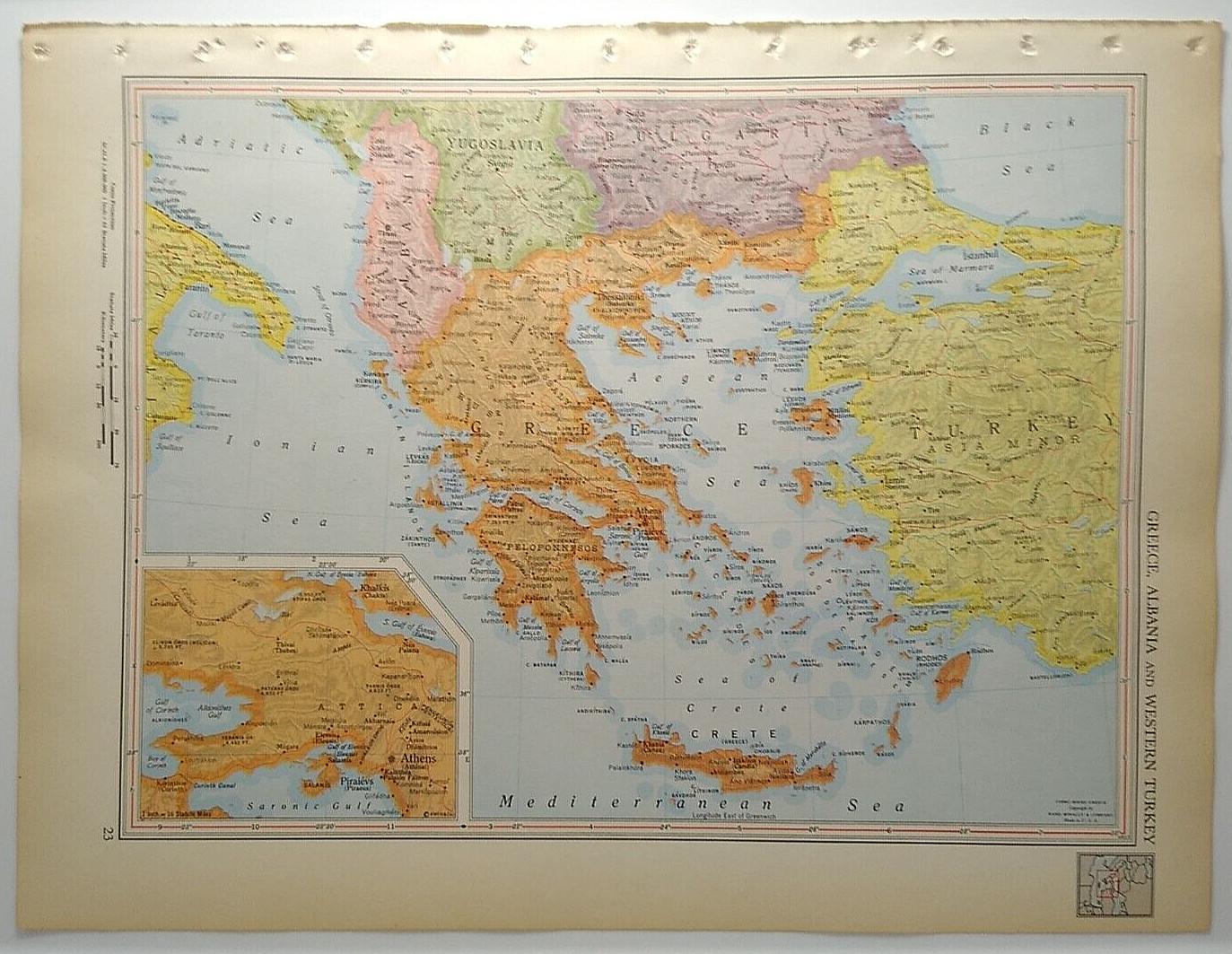 1957 Antique GREECE Atlas Map – Vintage Encyclopedia Britannica World Atlas