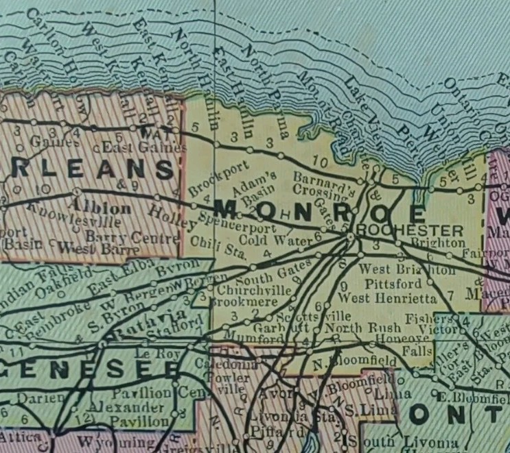 Vintage 1886 NEW YORK Map 21″x13″ Old Antique Original BATAVIA ROCHESTER ALBANY
