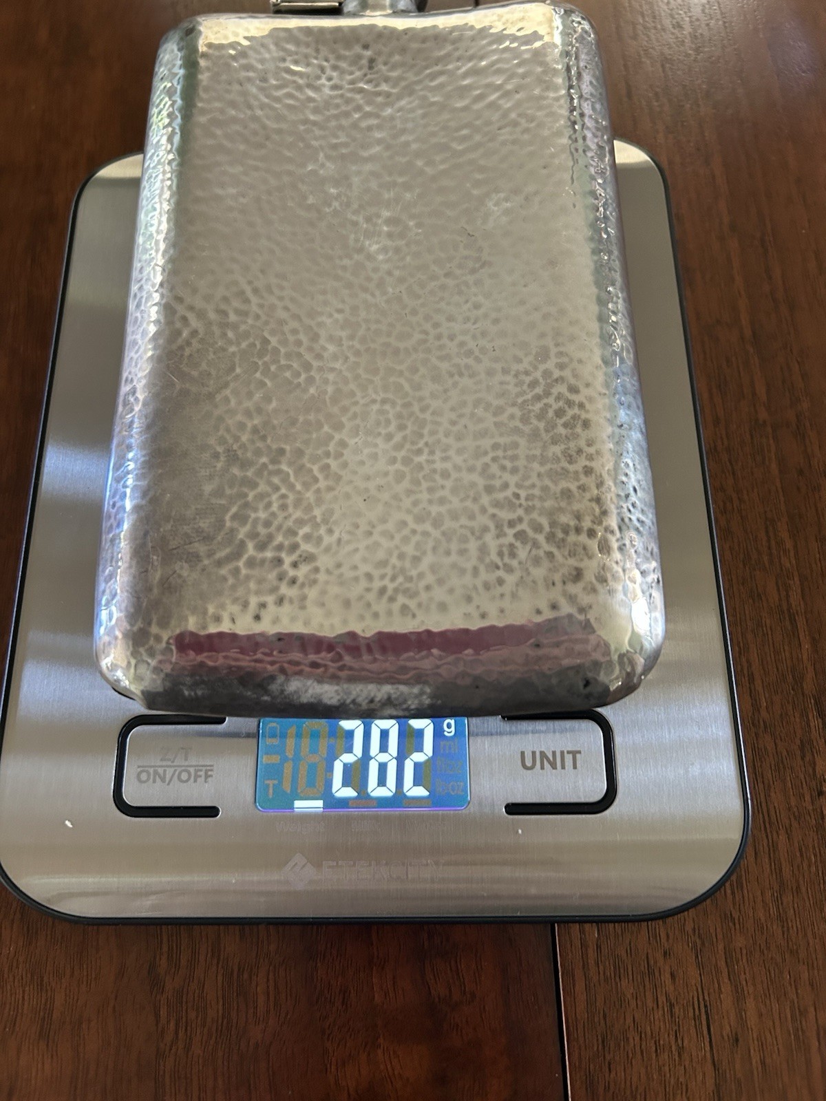 VintageSterling Silver hammered 6.5 x 4 in Flask 282 grams, holds 10 oz #148 Mon