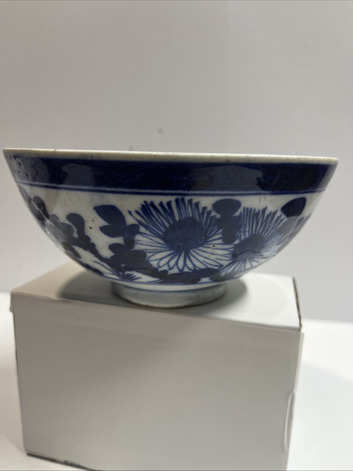 Antique Chinese Qing Dynasty Blue & White Rice Bowl See Pictures And Descriptio