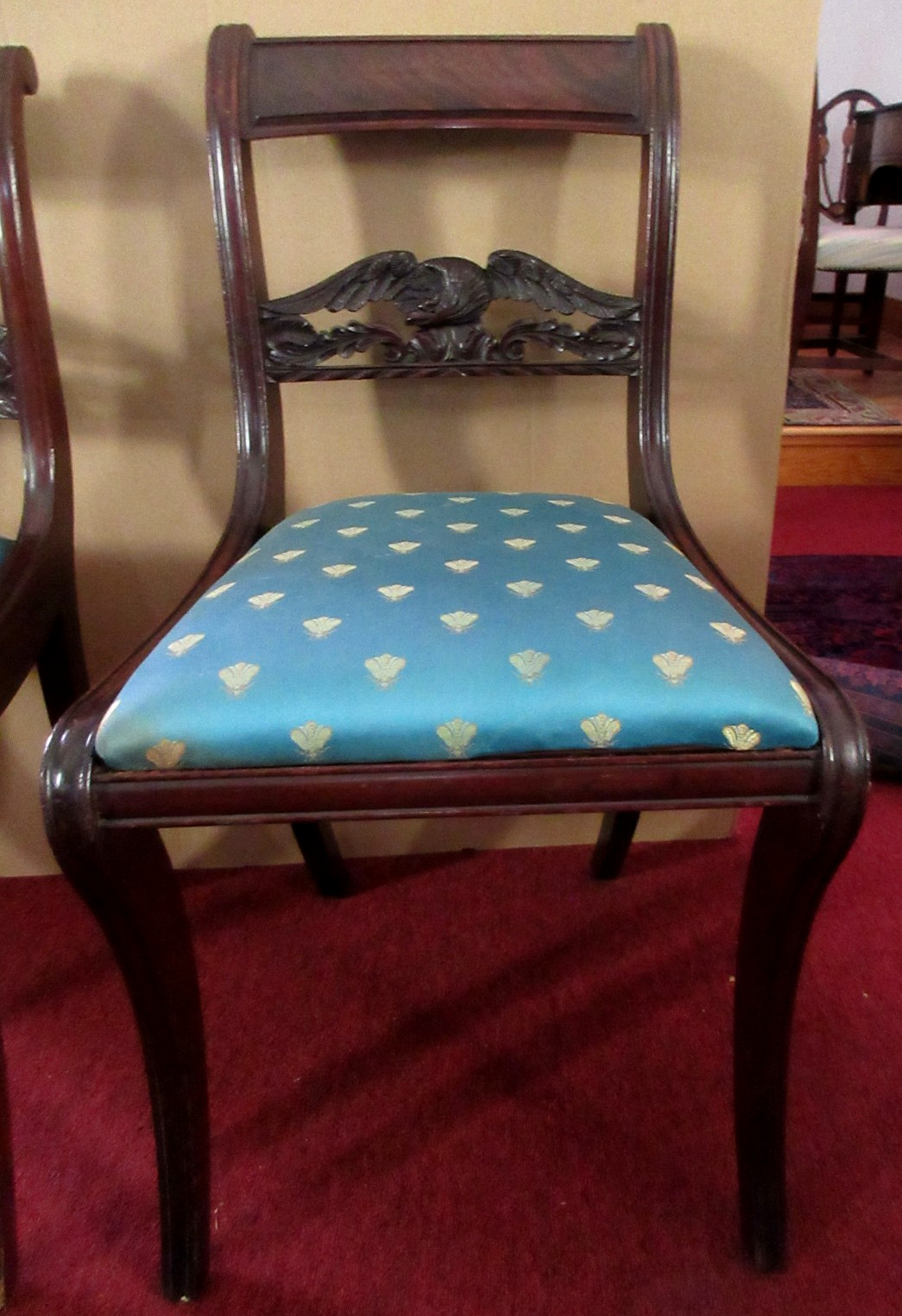 FINE PR. of 19thc. NY. FEDERAL MAHOGANY EAGLE SPLAT CHAIRS DUNCAN PHYFE MANOR OF
