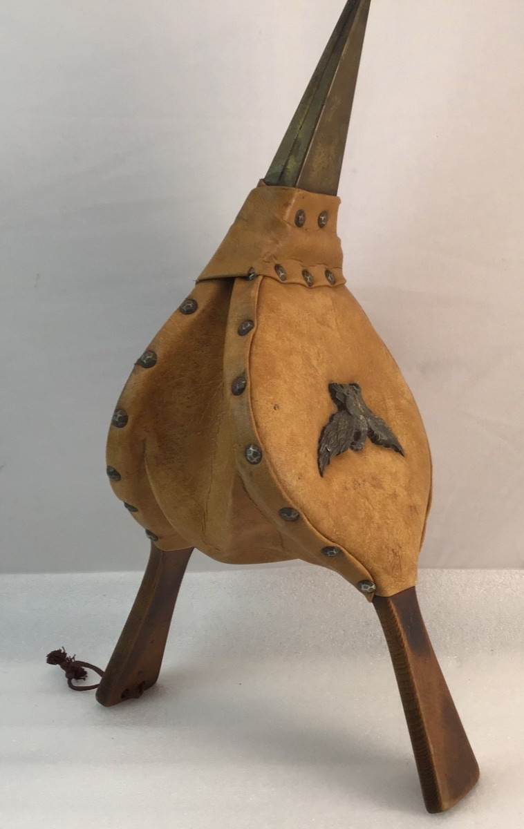 Antique Wooden Fireplace Bellow Brass Rivets Eagle Leather & Wood Works