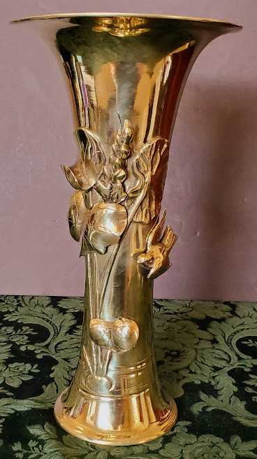 Antique Bronze Japanese 3-D Gold Gilt Handmade Vase Emperor’s Artists Mark