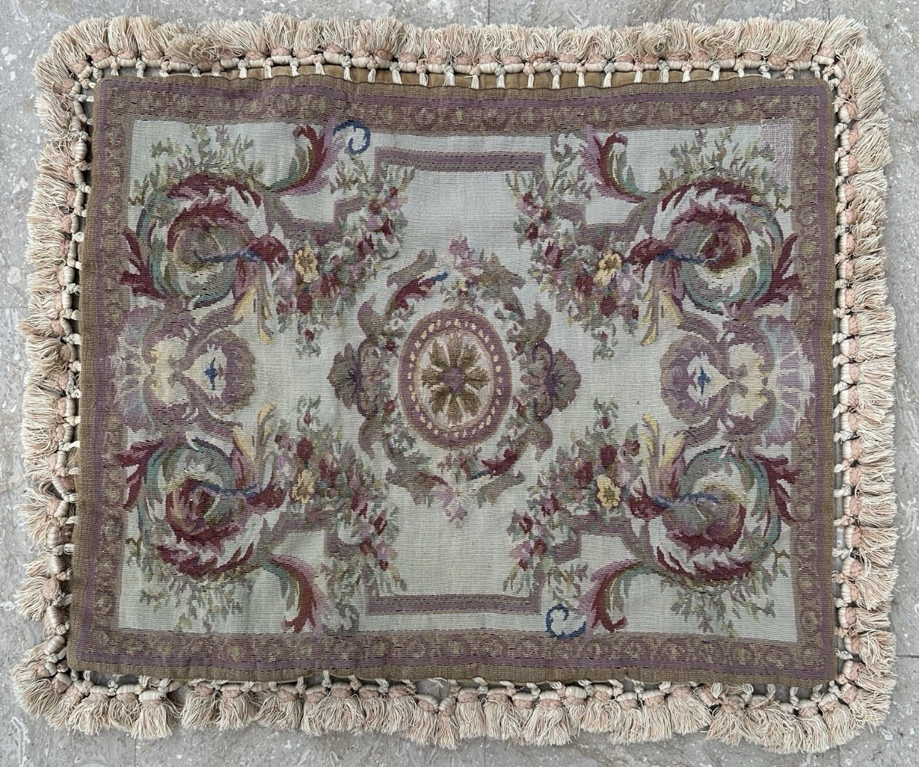 Antique 19th C French Hand Woven Wool Cushion Tapestry 60 X 72 Cm