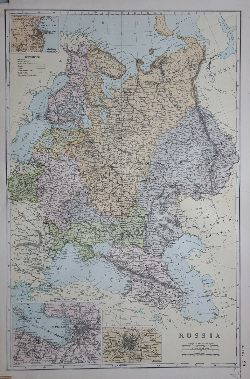 1907 MAP RUSSIA ODESSA FINLAND ST PETERSBURG POLAND WARSAW CRIMEA STAVROPOL KHAN