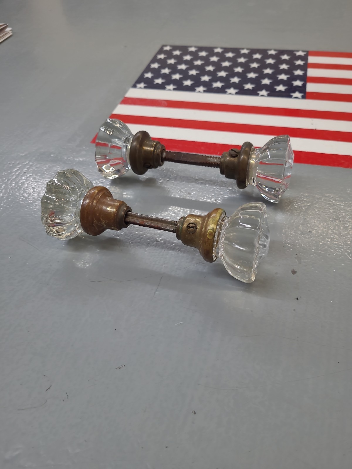 Antique Glass 12 Point Door Knobs Brass Hardware Architectural Salvage READ