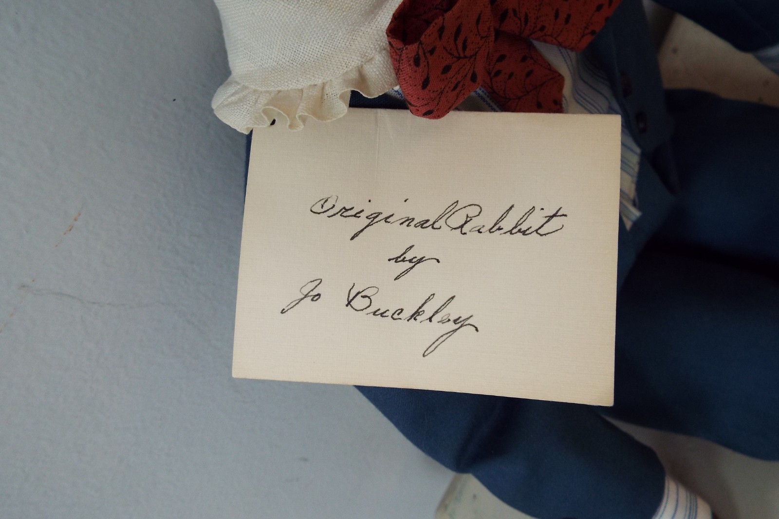 Primitive Leather? Bunny Rabbit Doll Folk Art Hand Painted Jo Buckley Vtg 1989