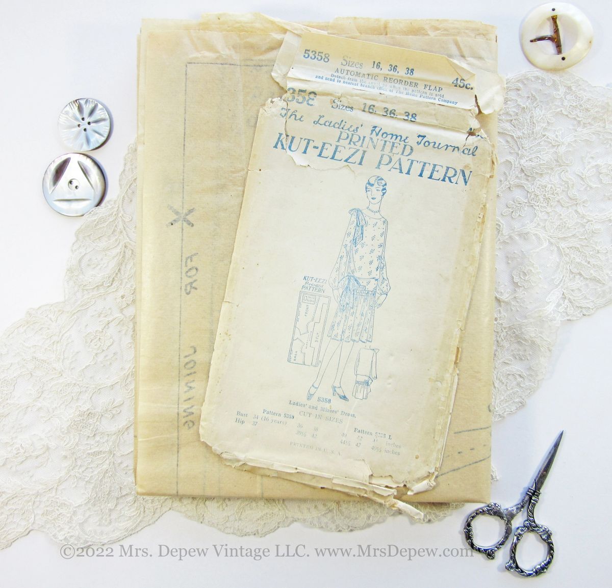 Vintage Sewing Pattern 1920s Dress Ladies’ Home Journal 5358 34-36-38″ Bust