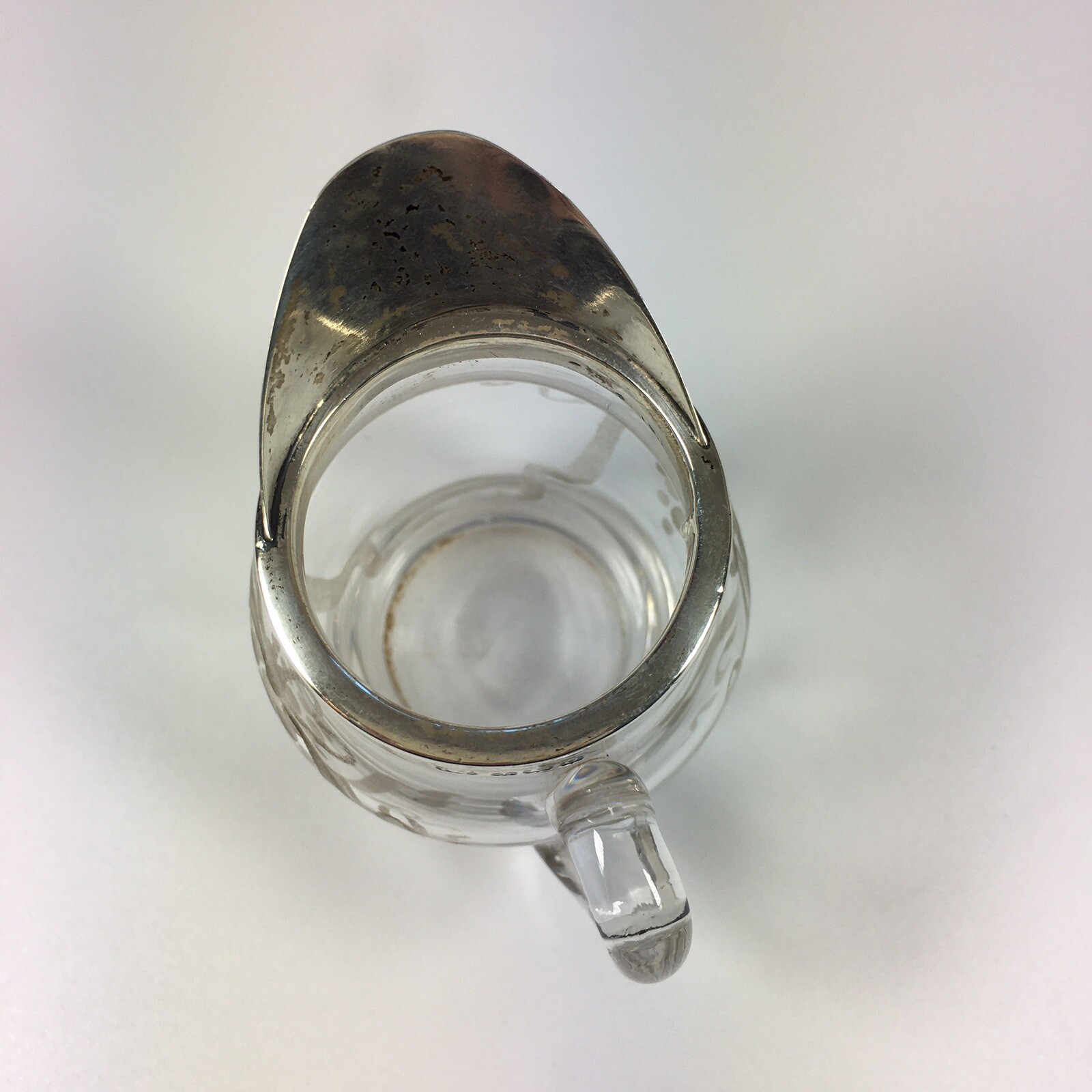 Antique 1913 Solid Silver Mounted Cream Jug Engraved Ribbon & Grape 7.5cm High