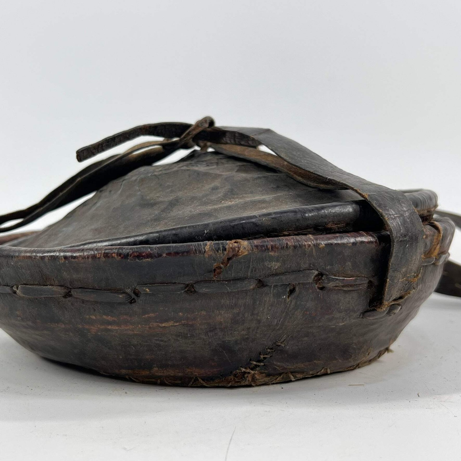 Mesob Lidded Leather Wrapped Lunch Basket Ethiopia