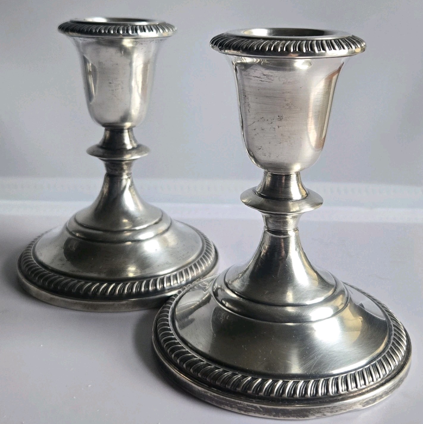 VINTAGE FISHER CO. STERLING SILVER MATCHING PAIR WEIGHTED CANDLESTICKS SET OF 2