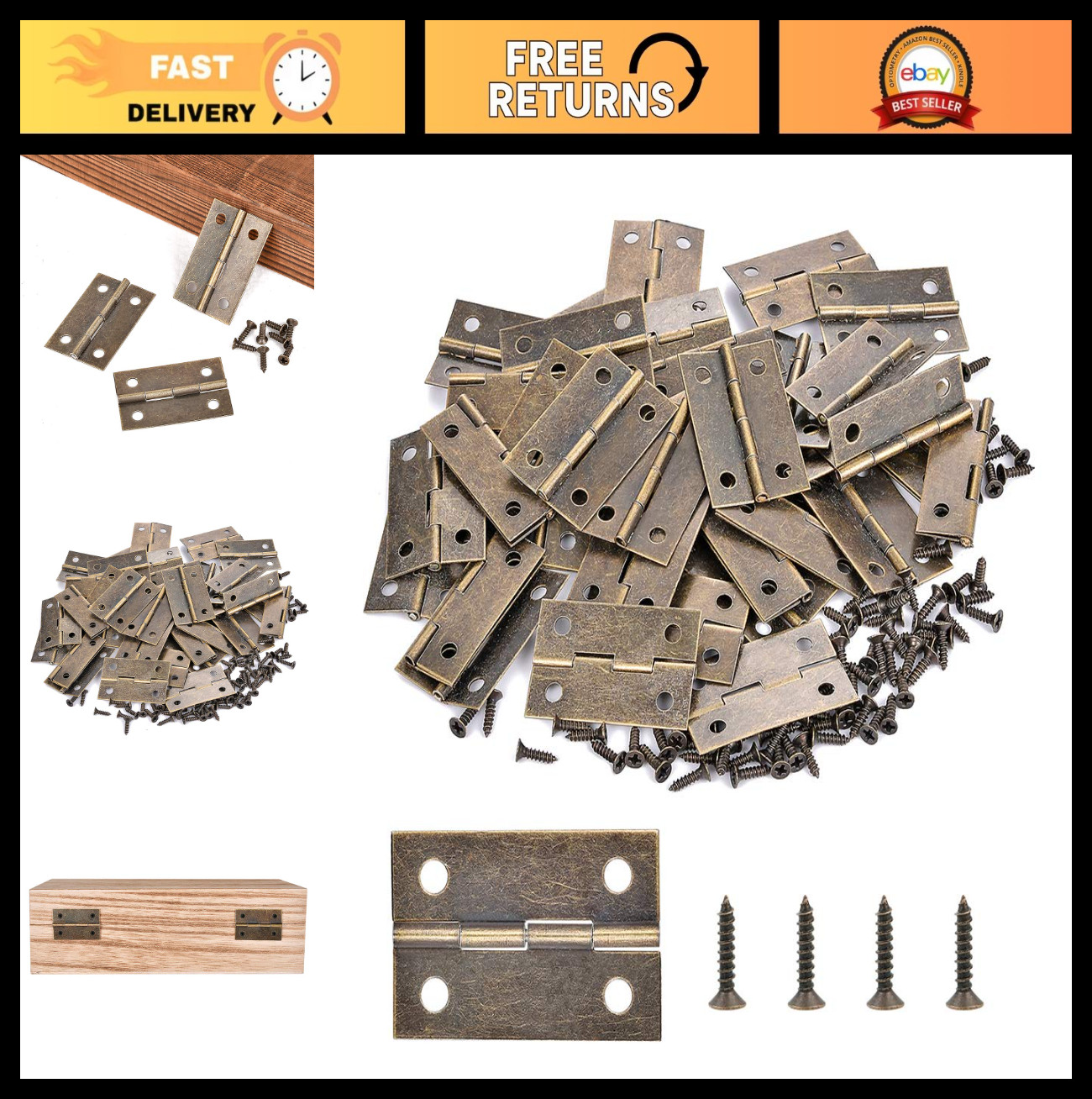 60 Antique Bronze Mini Hinges – 60pcs Hardware for Jewelry Boxes & Crafts