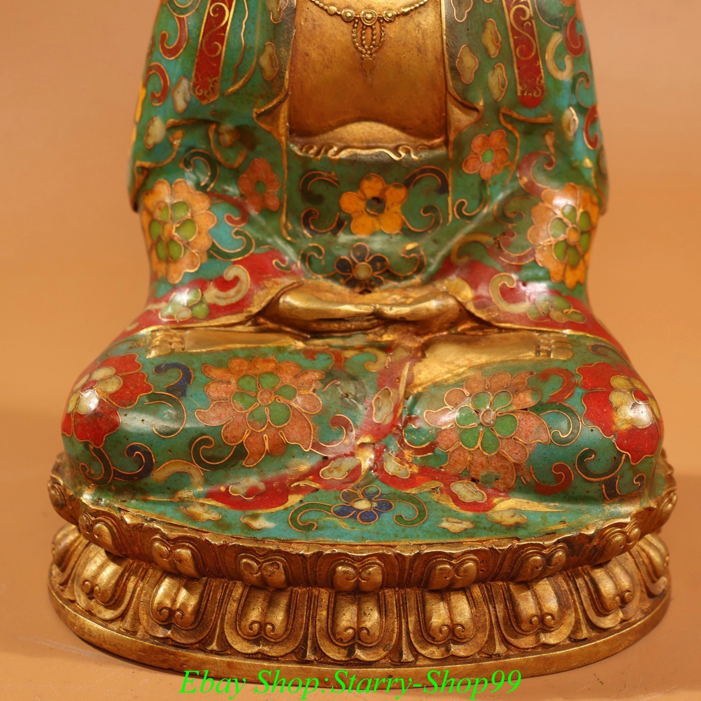 8.6″ Old China Buddhism Cloisonne Enamel Seat Kwan-Yin Guan Yin Goddess Statue