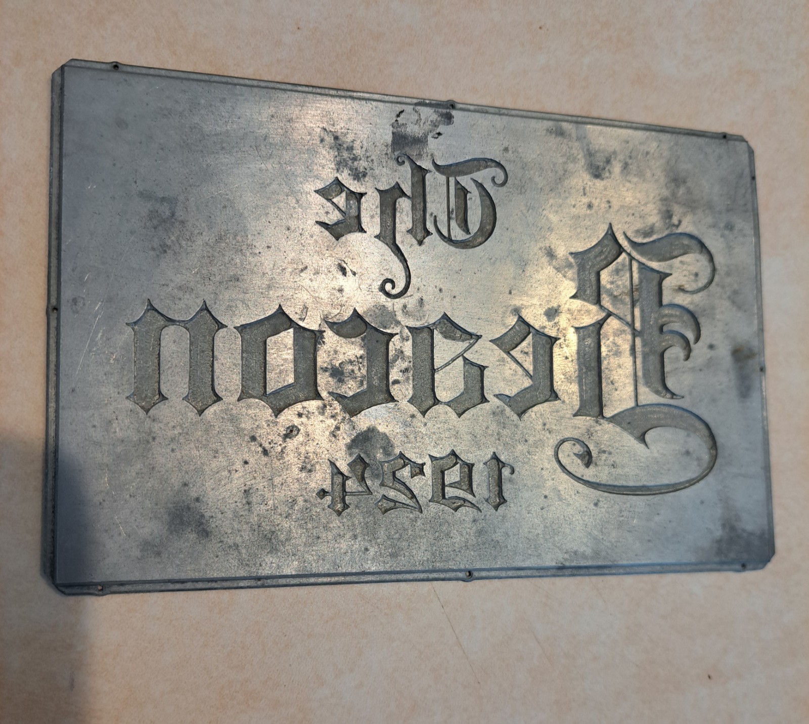Antique 1924 “The Beacon” Metal Stamp Engraved Lead Or Steel