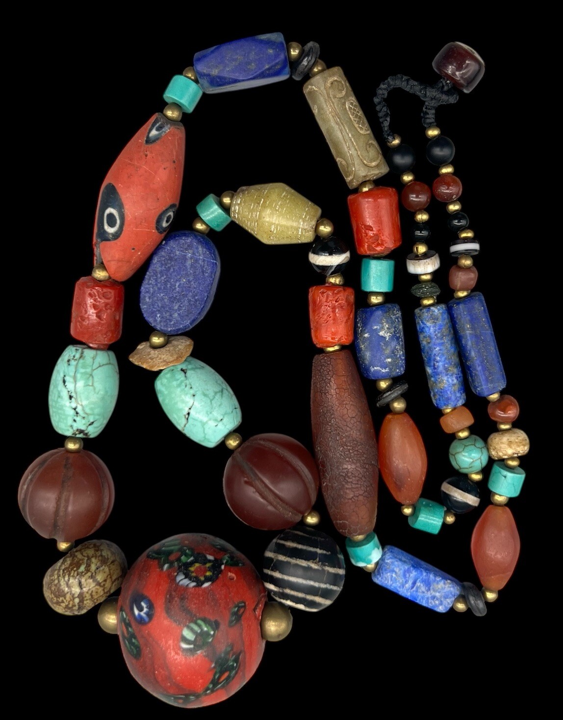 Asia Tibetan Mix Beads Mala,turquoise Lapis Agate Glass Antique Fashion Necklace