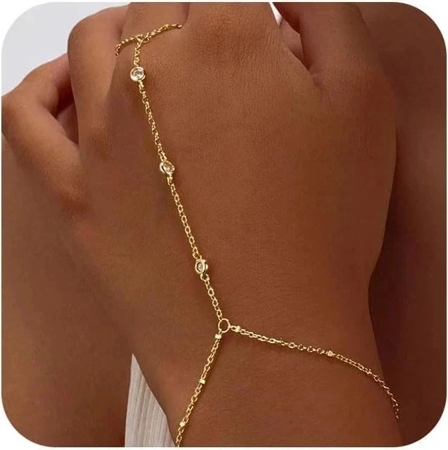 1Ct Round Lab Created Diamond Hand Chain Bracelet 14K Yellow Gold Plated 7″